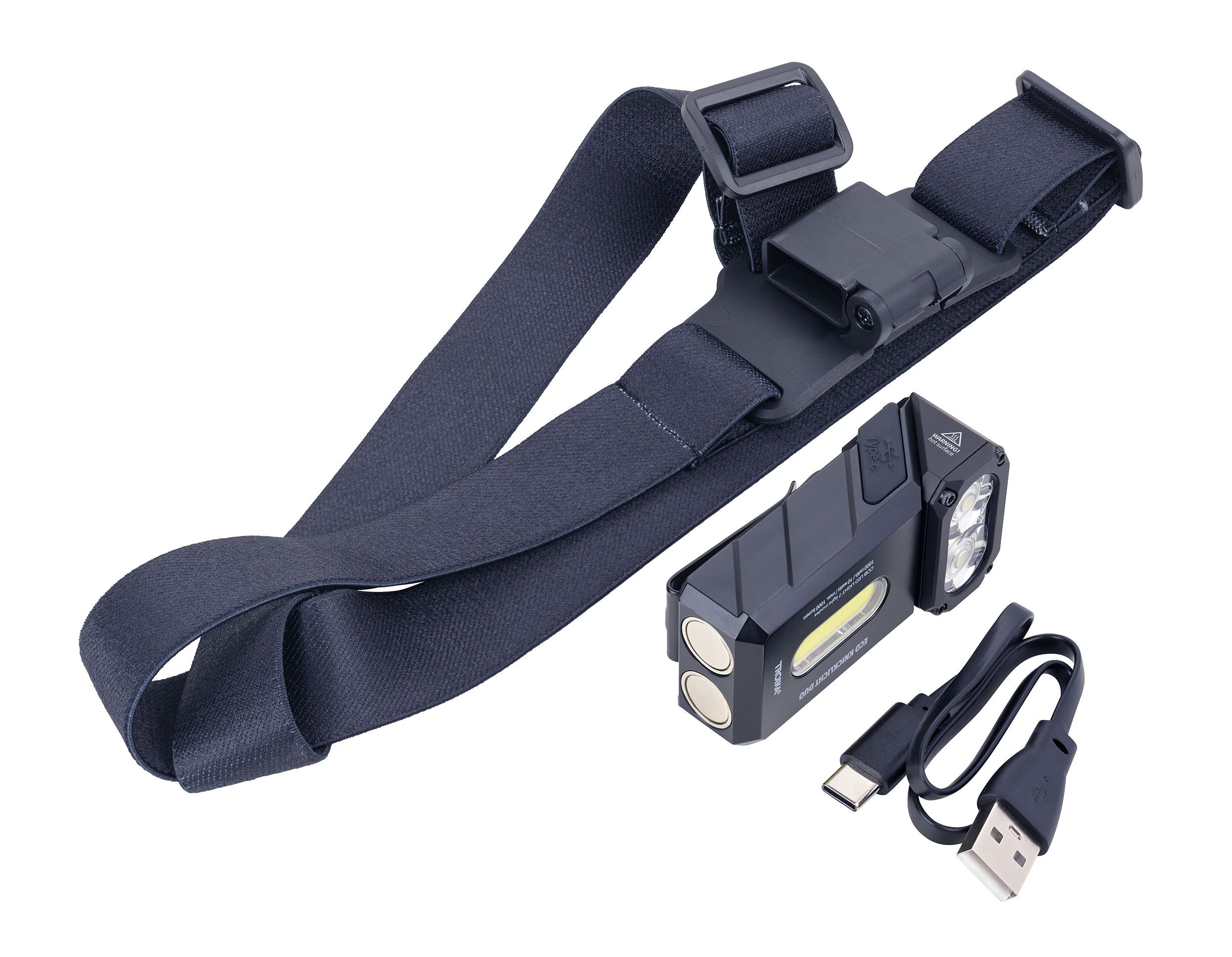 TROIKA LED Stirnlampe & Taschenlampe ECO DUO wiederaufladbar, 1000 Lumen, 7 Modi, Rotlicht (1-St), Magnet & Clip Befestigung, mit Stirnband, 90° drehbar, aus Aluminium
