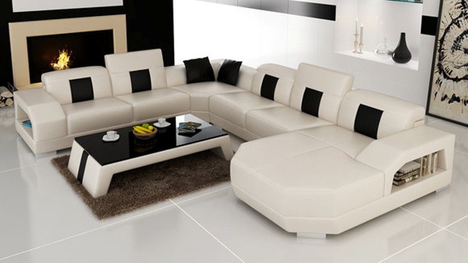 JVmoebel Ecksofa, Leder Sofa Couch Wohnlandschaft Eck Design Modern Couch U-Form