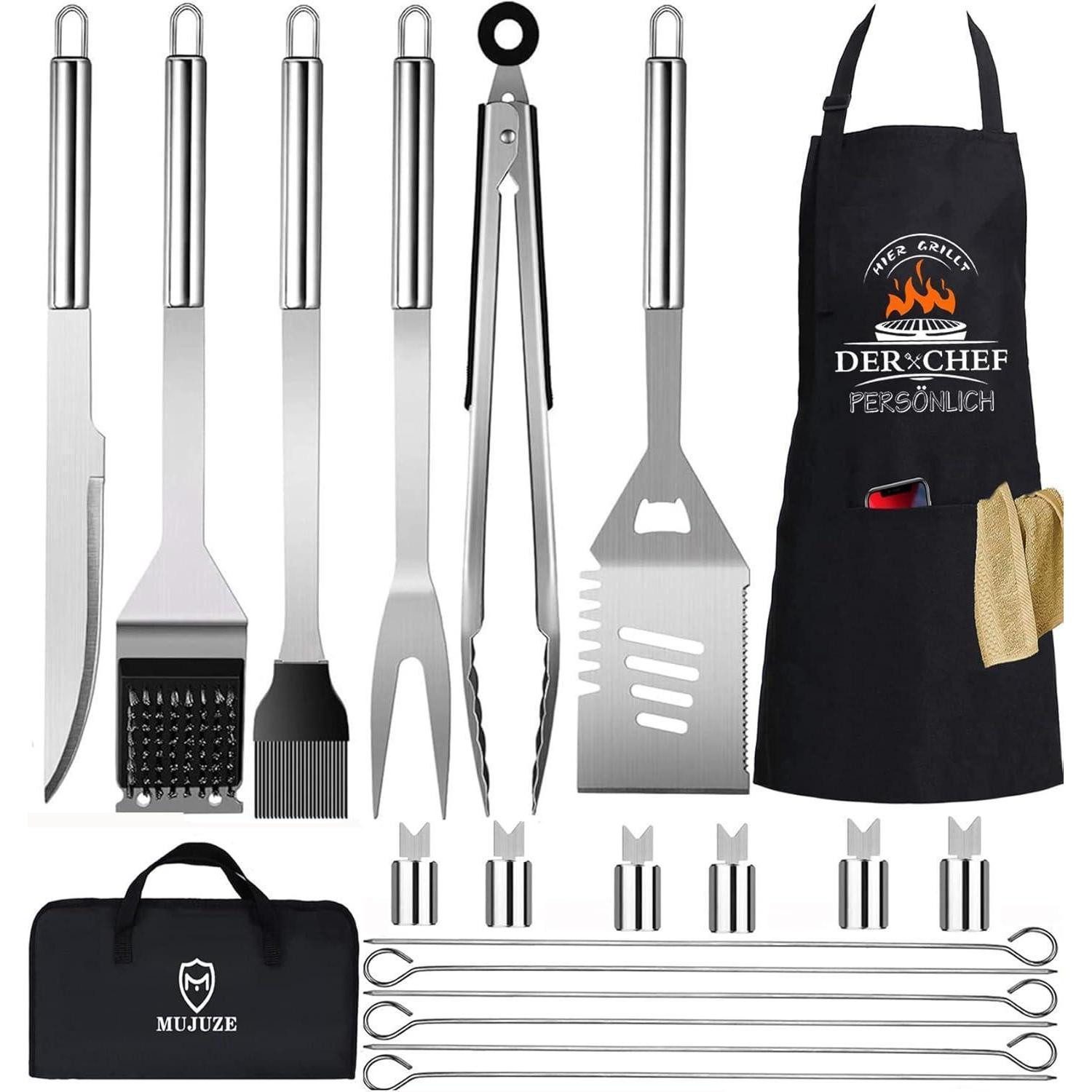 LuxusKollektion Grillbesteck-Set Grillbesteck Set 20 tlg Edelstahl Grill Geschenke Zubehör mit Koffer