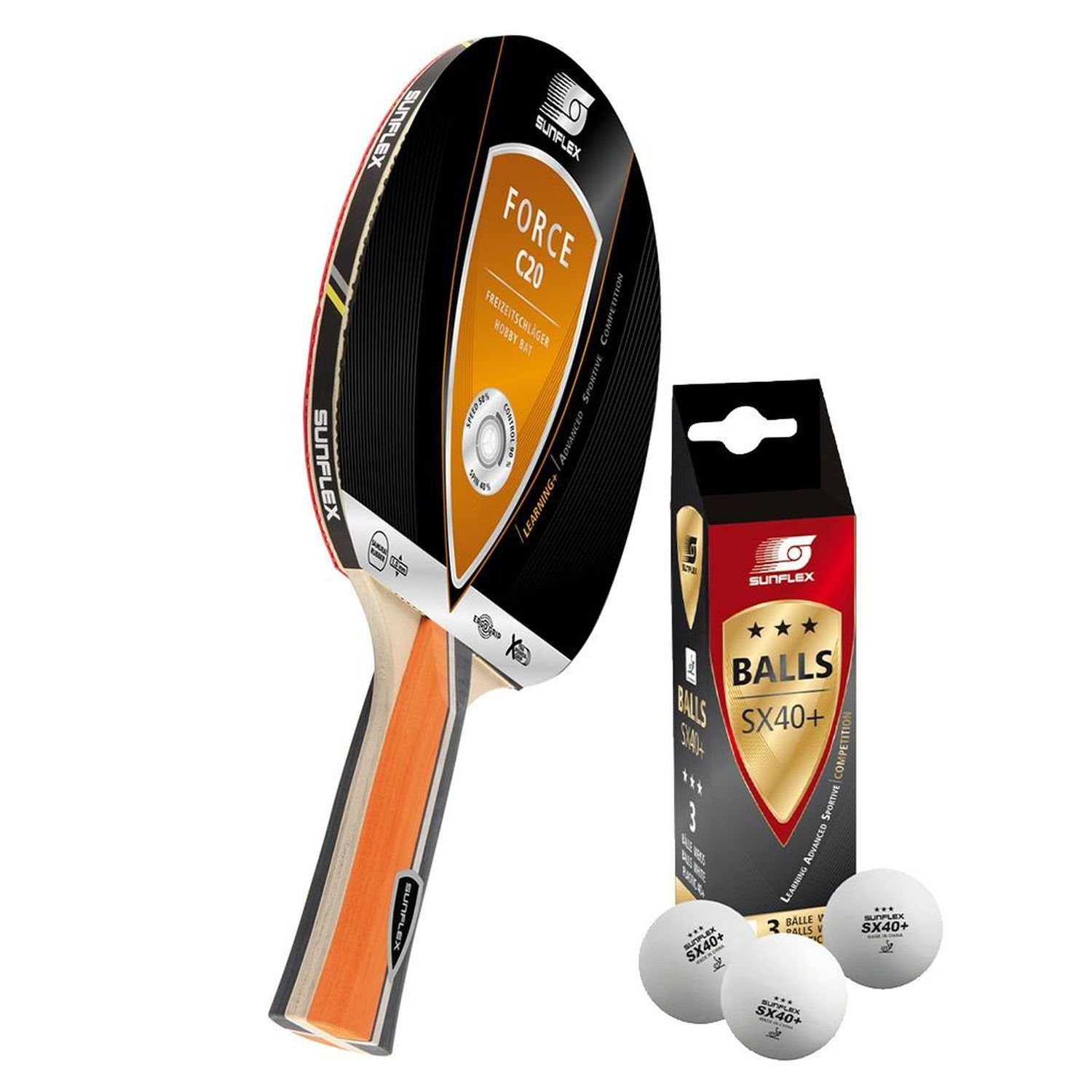 Tischtennisschläger Force C20 + 3x SX+ Bälle