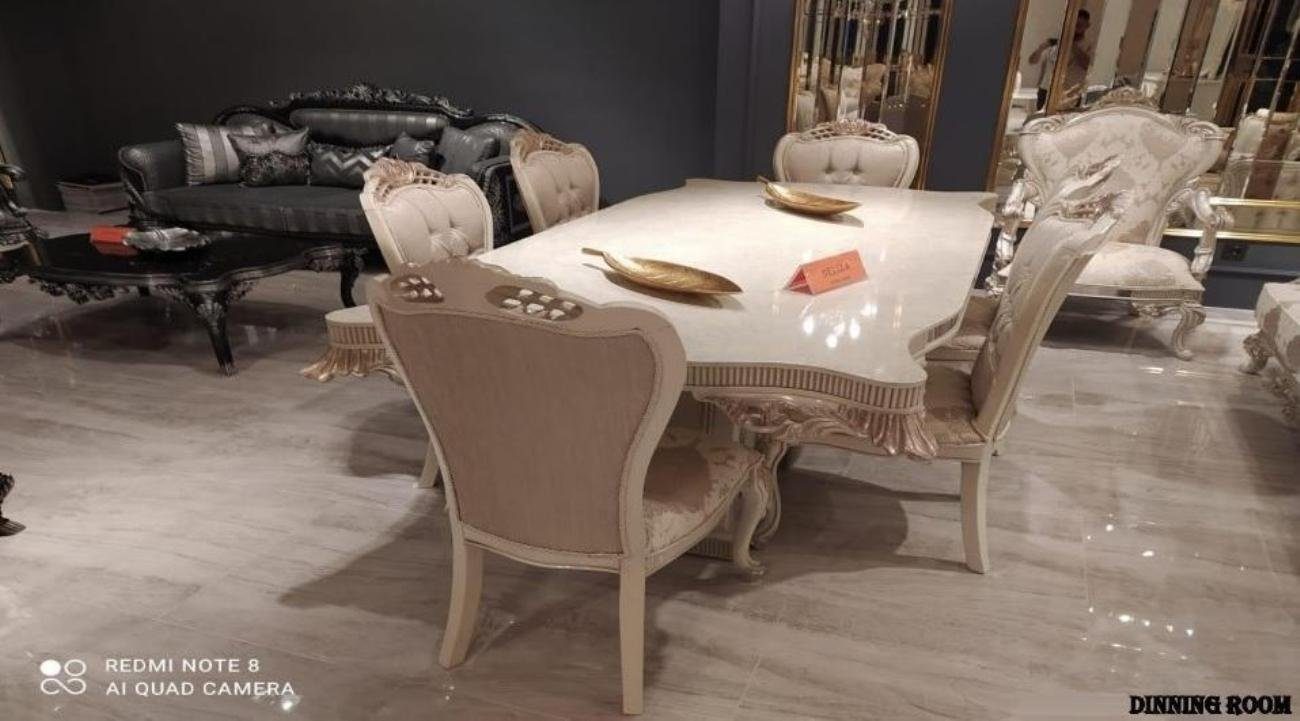 JVmoebel Esszimmer-Set Luxus Holztische Set Tisch 6x Lehn Stühle komplettes Set Garnitur 7tlg, (7-St)