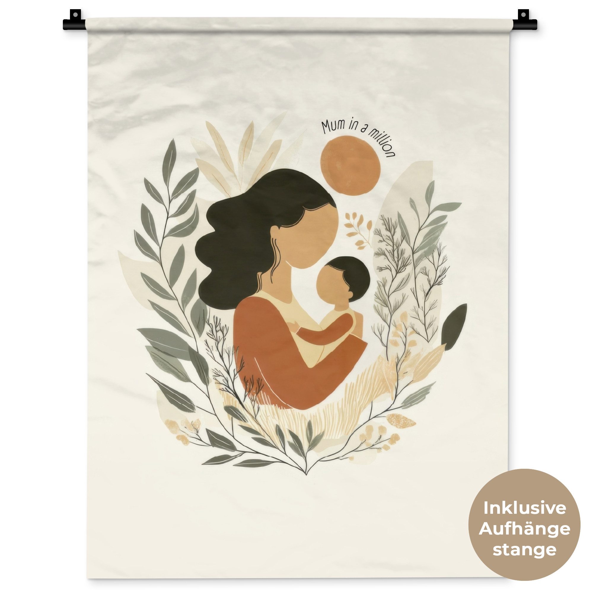 MuchoWow Wandteppich Illustration - Zitat - Mutter, Rechteckig, Höhe: 3 mm, Wandtuch für Wohnzimmer, Schlafzimmer, 60x80 cm