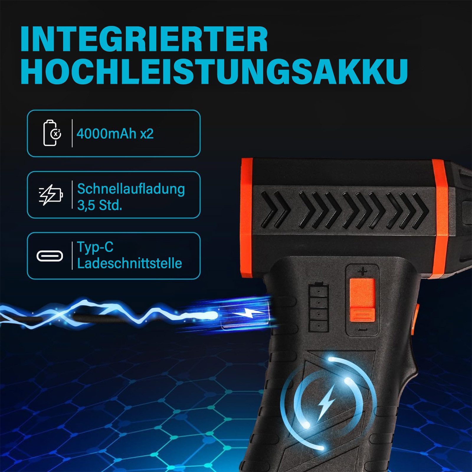 MOPUEA Handstaubsauger Electric Handstaubsauger 130000 U/min, Air Duster mit LED Licht, 130000 U/min, 220g Luftdruck, LED-Licht, Akku, kompakt