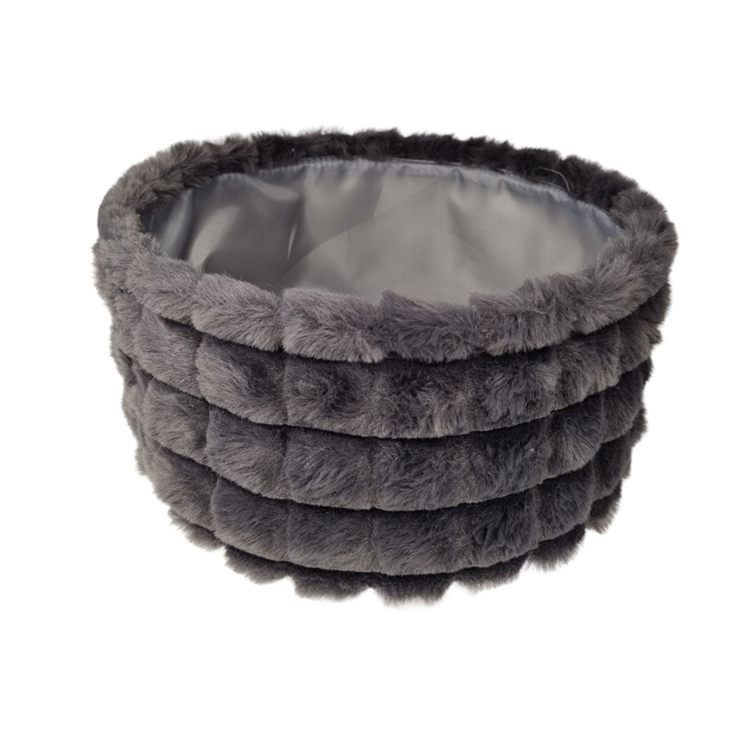 B&S Aufbewahrungskorb Korb / H 10 x Ø 18 cm / Felloptik / grau / Rund / Polyester