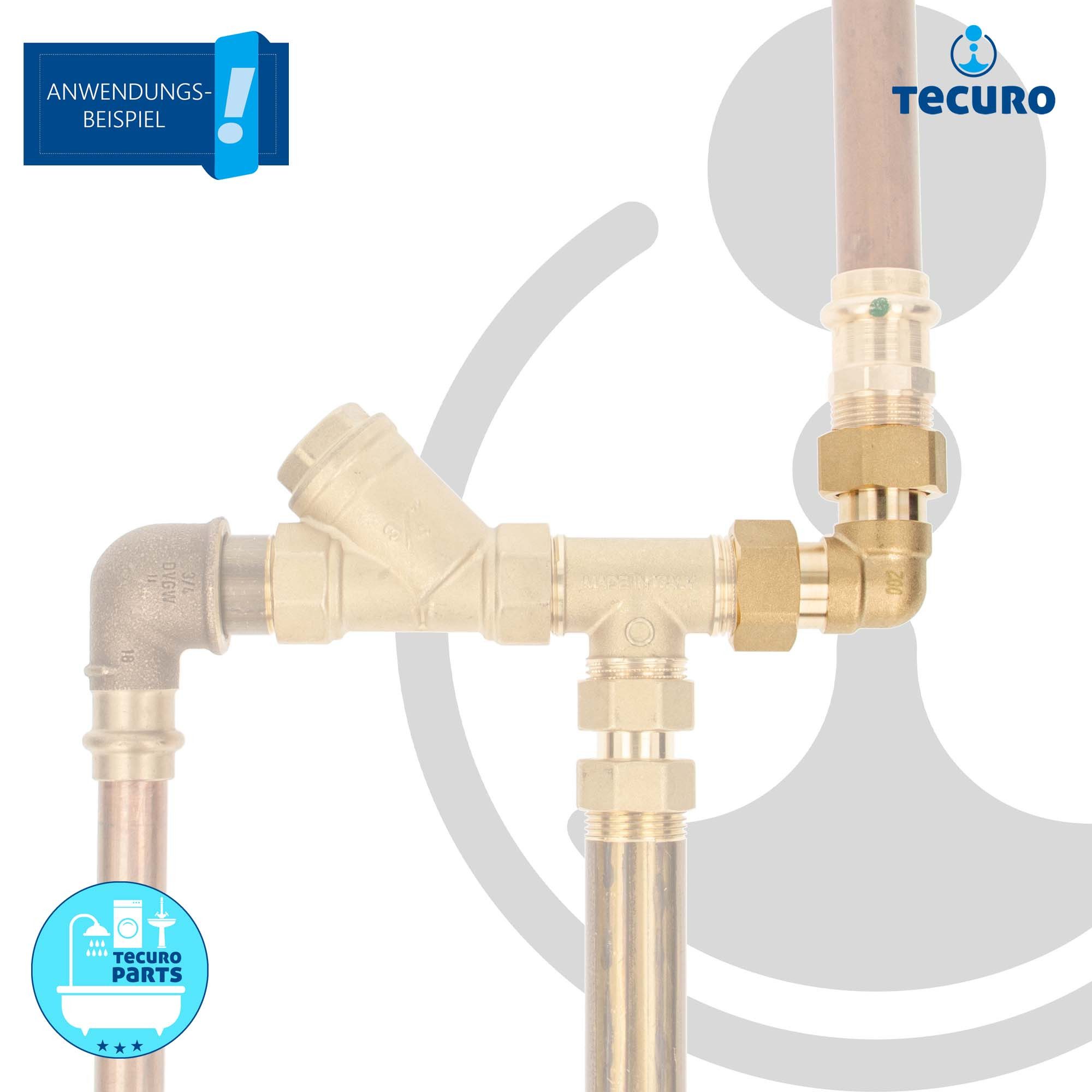 tecuro Gewindefitting Winkel 90°, beidseitig Überwurfmutter (flachdichtend) - MS-blank, 3/4 Zoll