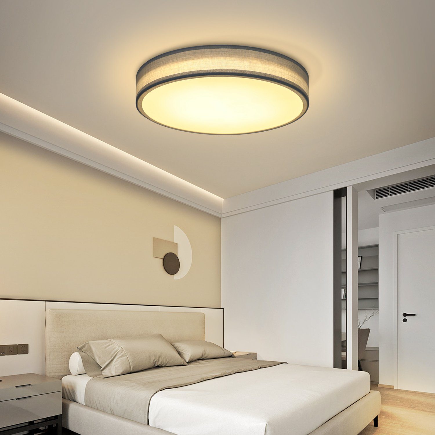 Nettlife LED Deckenleuchte Rund 3000K Schlafzimmerlampe Moderne 12W, Stoff Warmweiße Grün