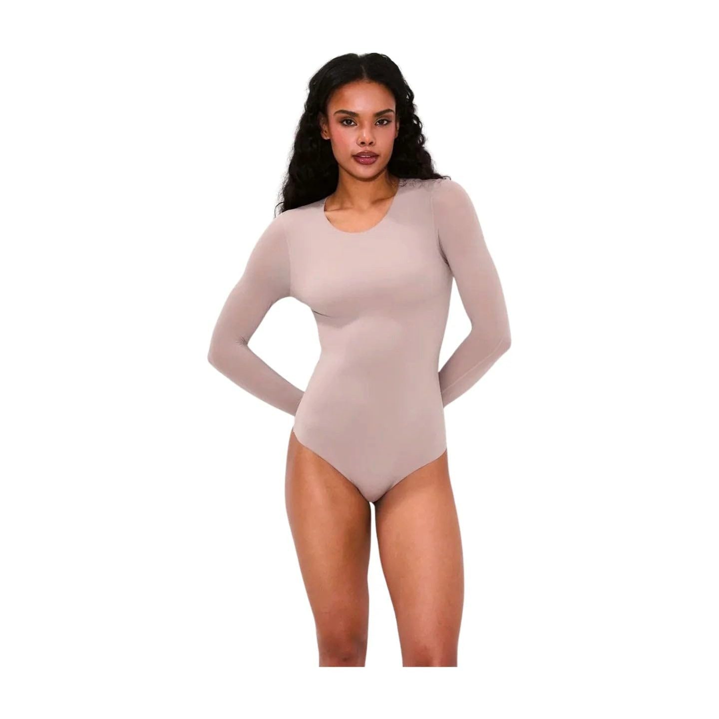 cfab (creamy fabrics) Miederbody Crew Neck Longsleeve Bodysuit-Rose Wood-L (1-tlg) Figurformend