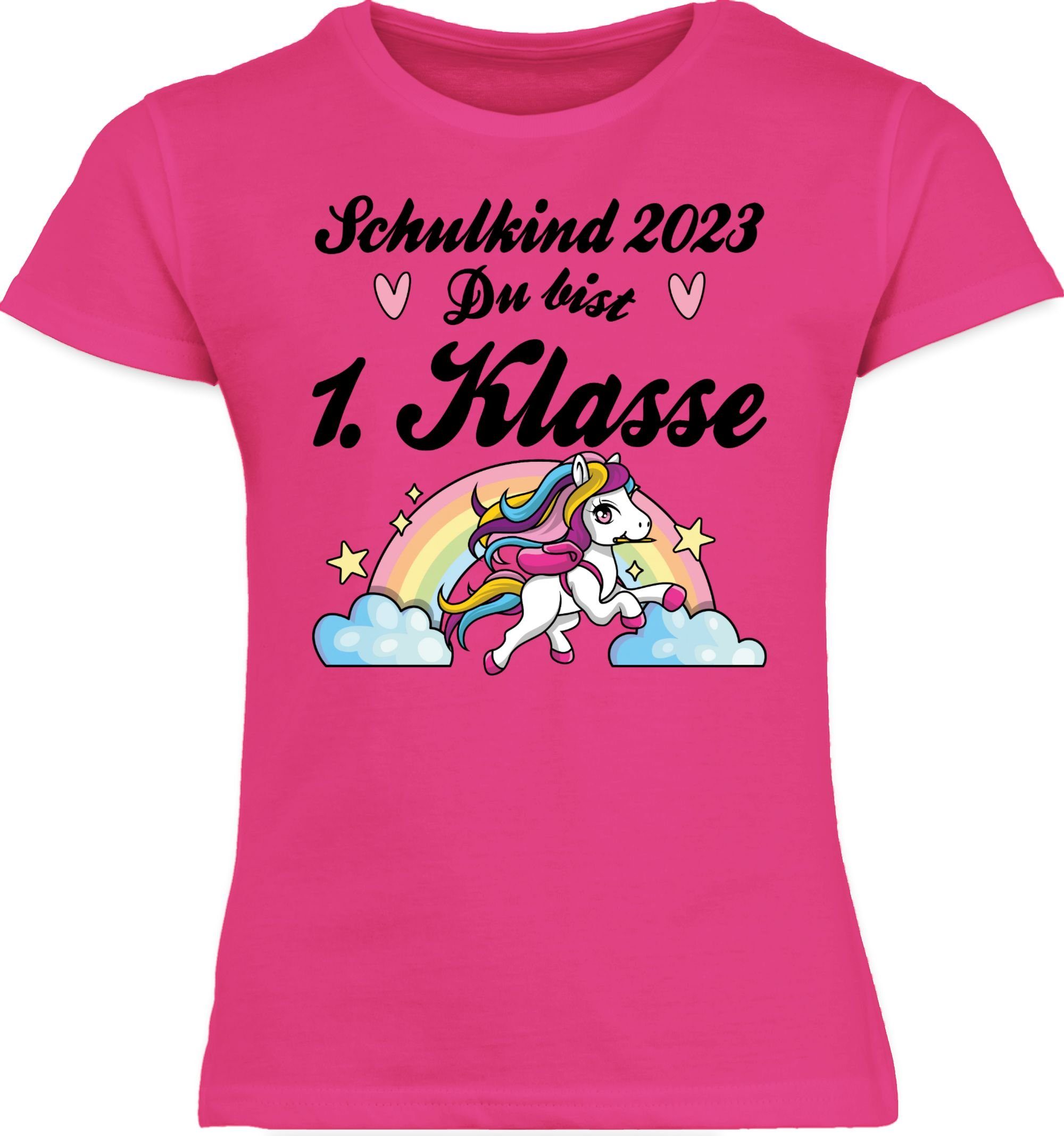 Shirtracer T-Shirt - Einschulung bist Erstklassig Schulkind 1 Pferd Du 2023 - Mädchen Fuchsia