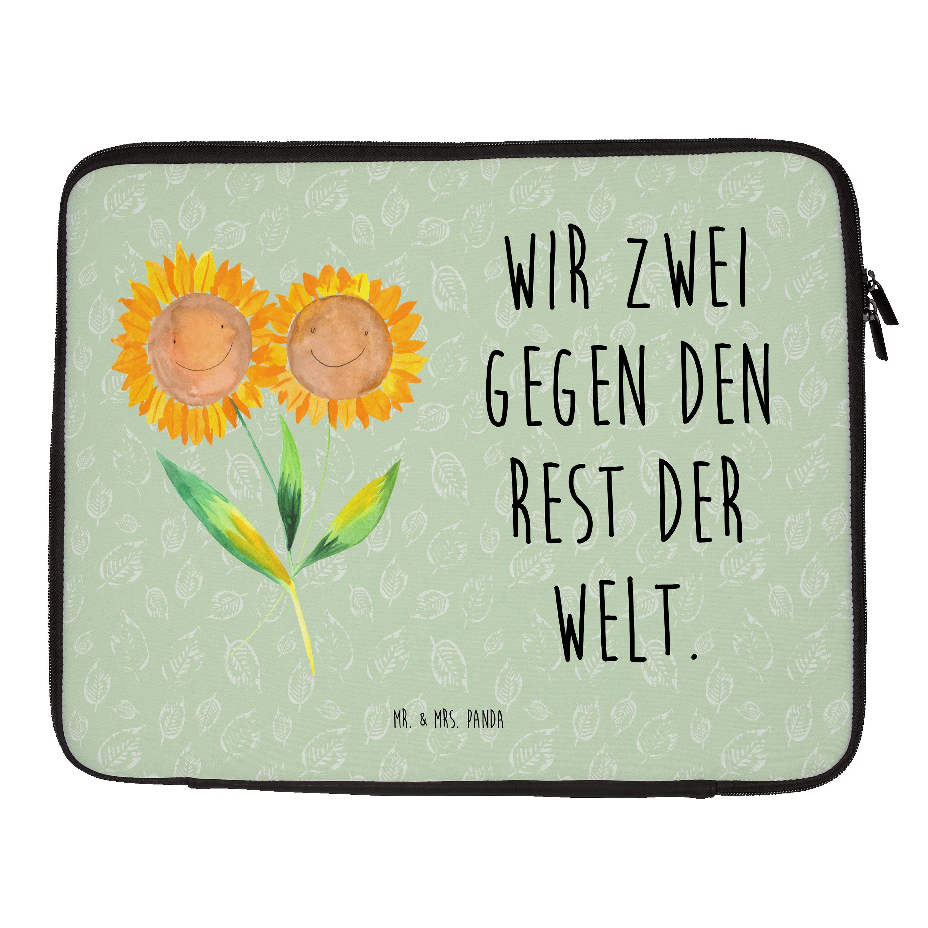 Mr. & Mrs. Panda Laptop-Hülle Blume Sonnenblume, Laptop Case 13" 34 x 26,5 cm, Blattgrün, Zusammen, Sonnenblumen Hülle Laptop Laptop-Sleeve