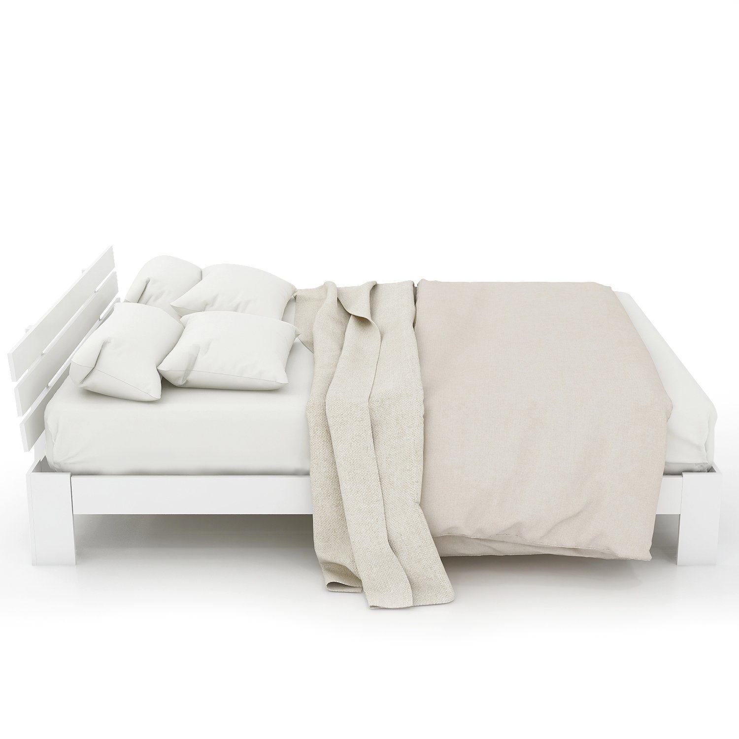 Massivholzbett (1-tlg., Maasivholzbett), Doppelbett mit Kopfteil und Lattenrost, 200 x 140 cm Futonbett