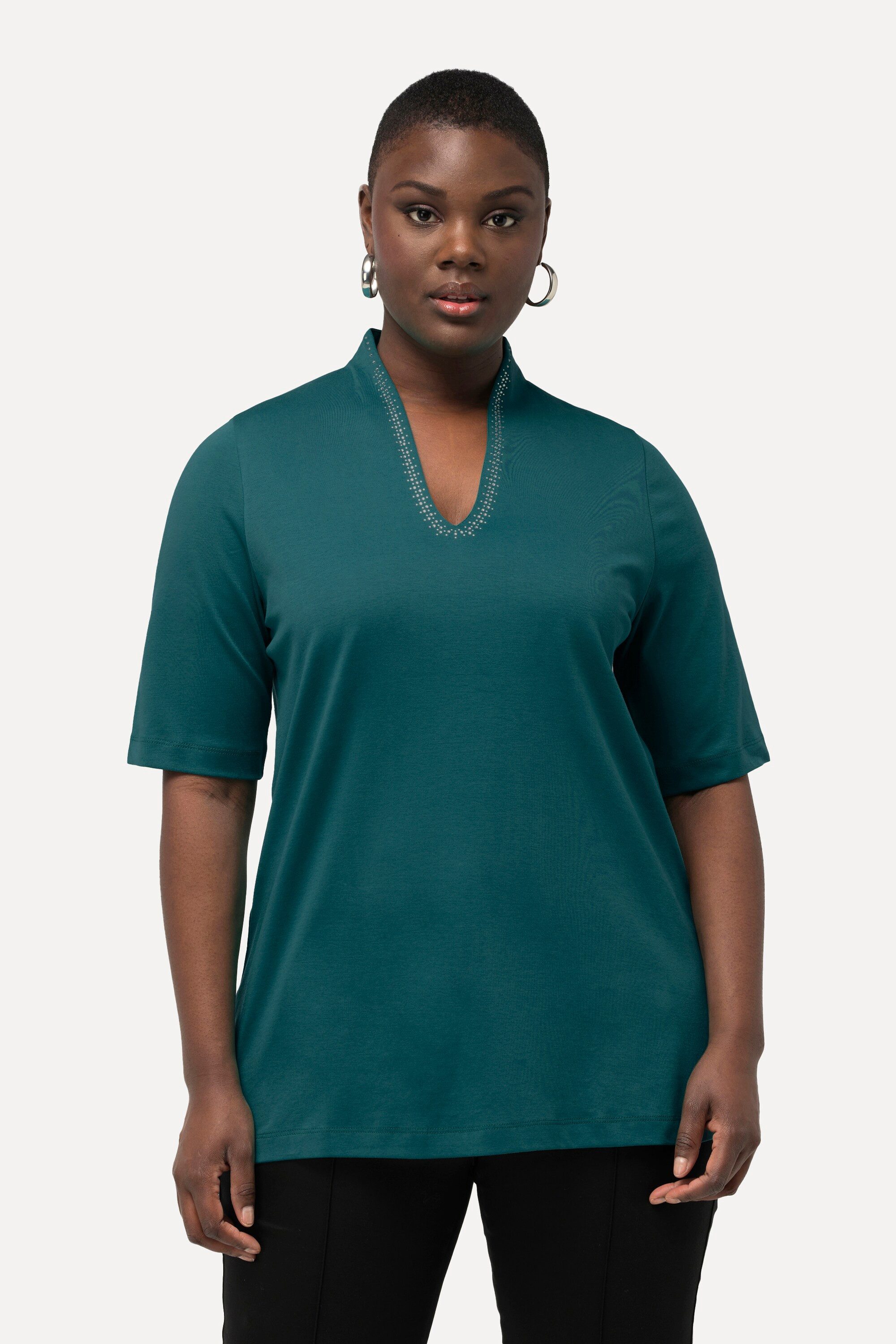 Ulla Popken T-Shirt T-Shirt A-Linie Kelchkragen günstig online kaufen