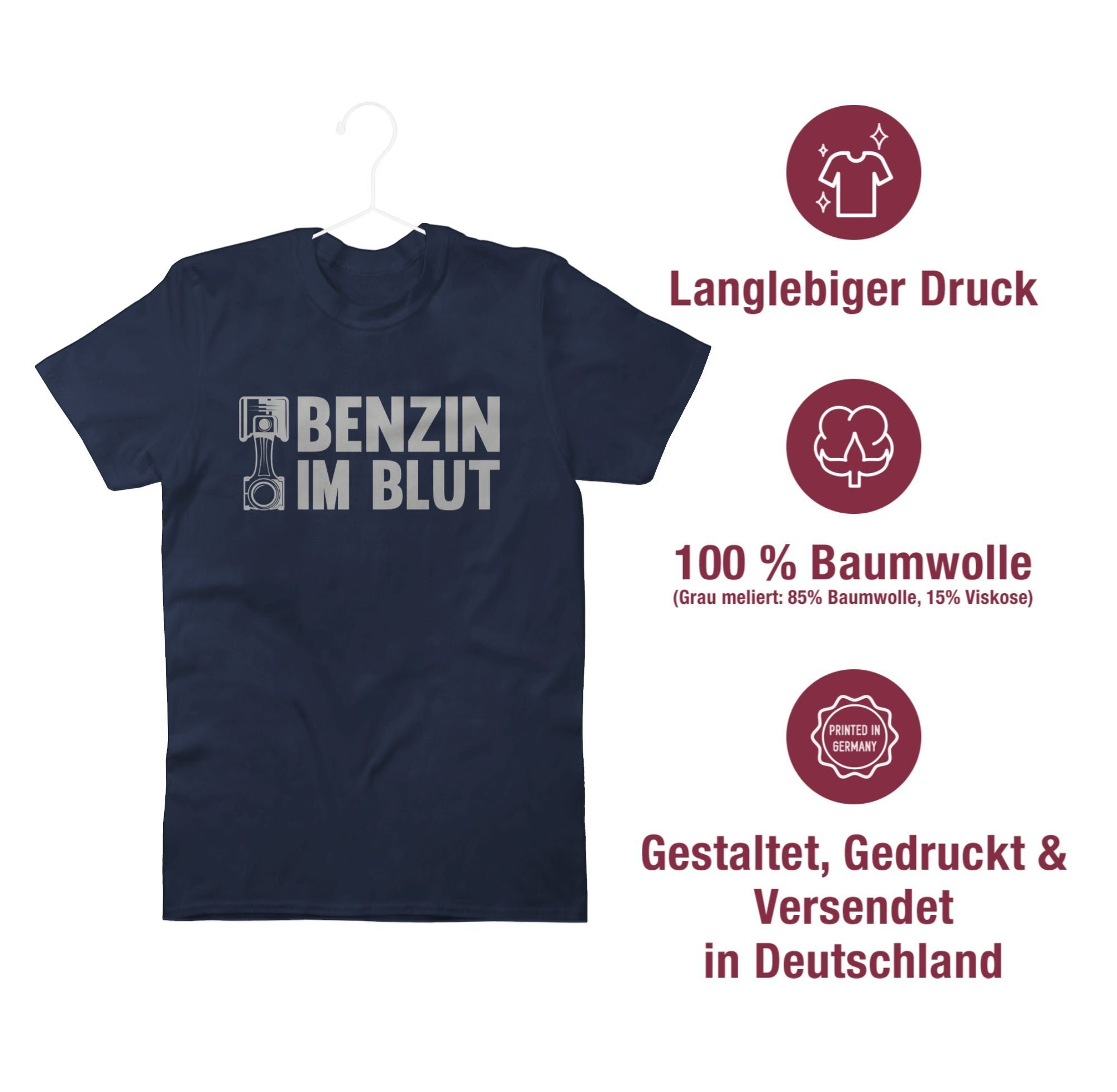01 T-Shirt Benzin Auto - Navy Blut Blau Shirtracer im Zylinder