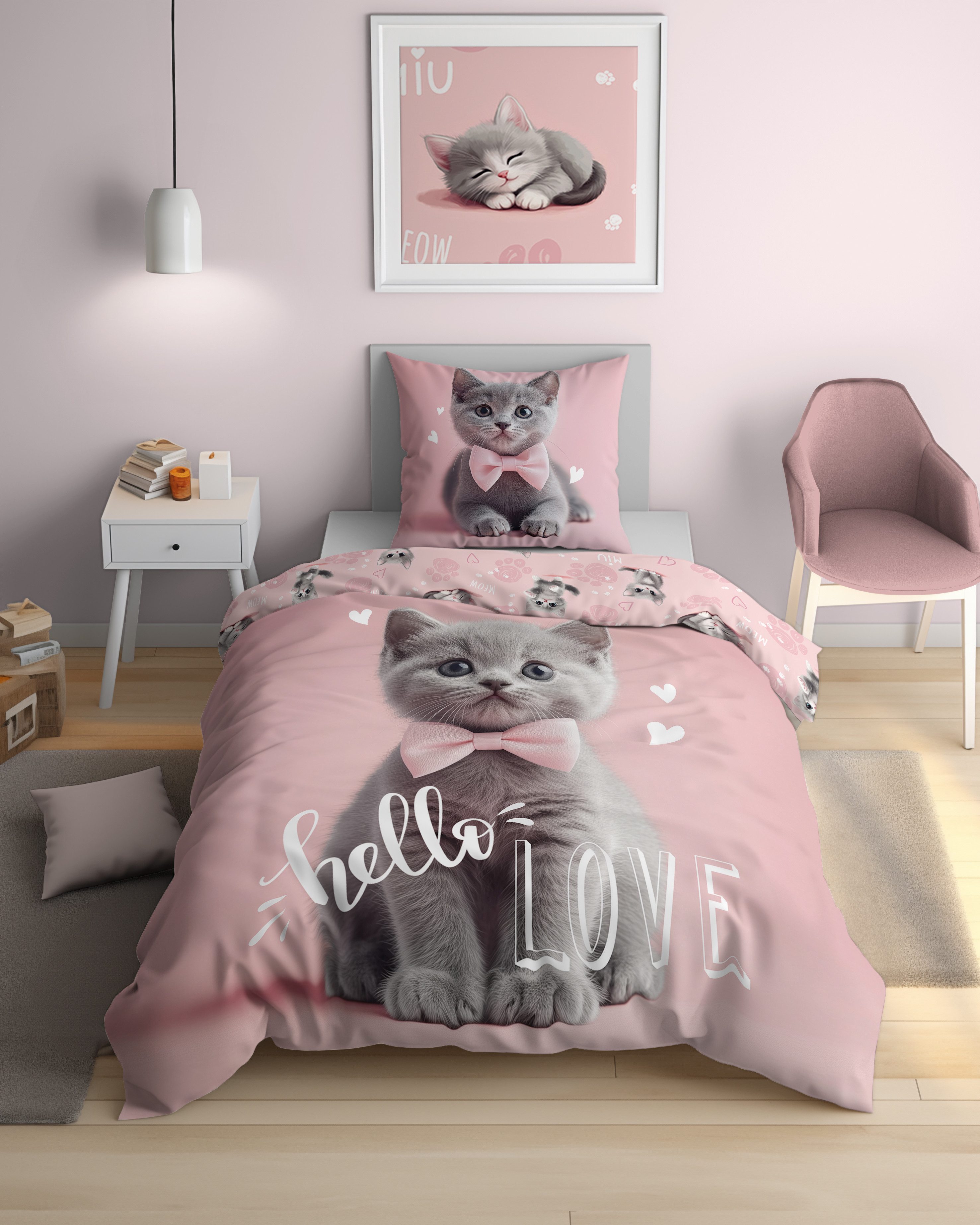 Detexpol Bettwäsche Katzenbaby Kitten 140 x 200 cm + 70 x 80 cm 100% Baumwo günstig online kaufen