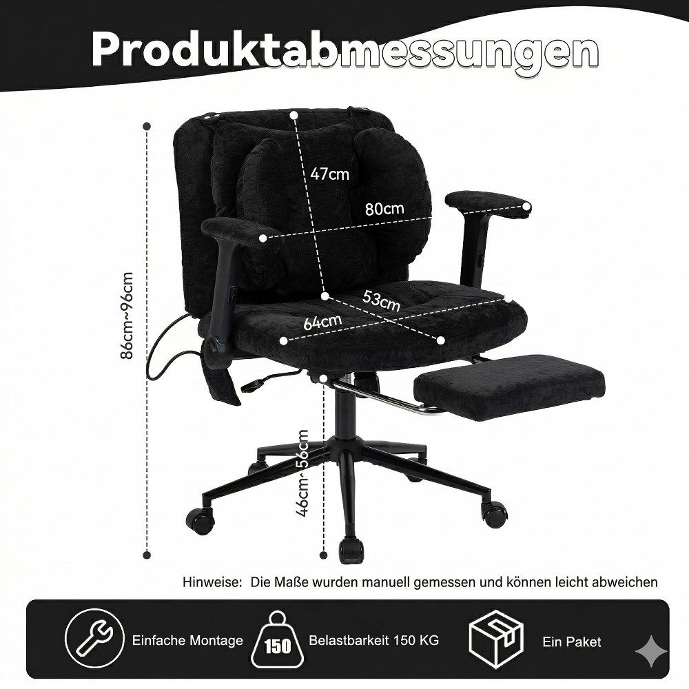 Leawin Drehstuhl Bürostuhl ergonomisch Schreibtischstuhl mit Rollen, Mit Air-Lordosenstütze, breitem Sitz, weich gepolstert, 150 kg