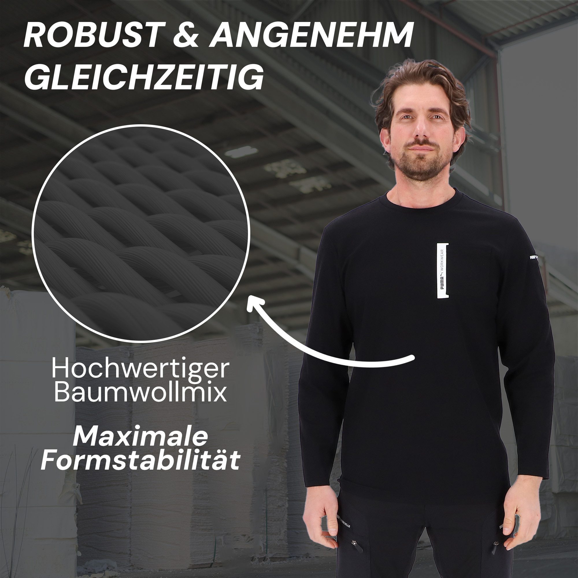 PUMA Workwear Longsleeve ADVANCED Langarm Shirt Herren mit Utility Fach am Oberarm Robustes und atmungsaktives Gewebe - Für Handwerk und Logistik