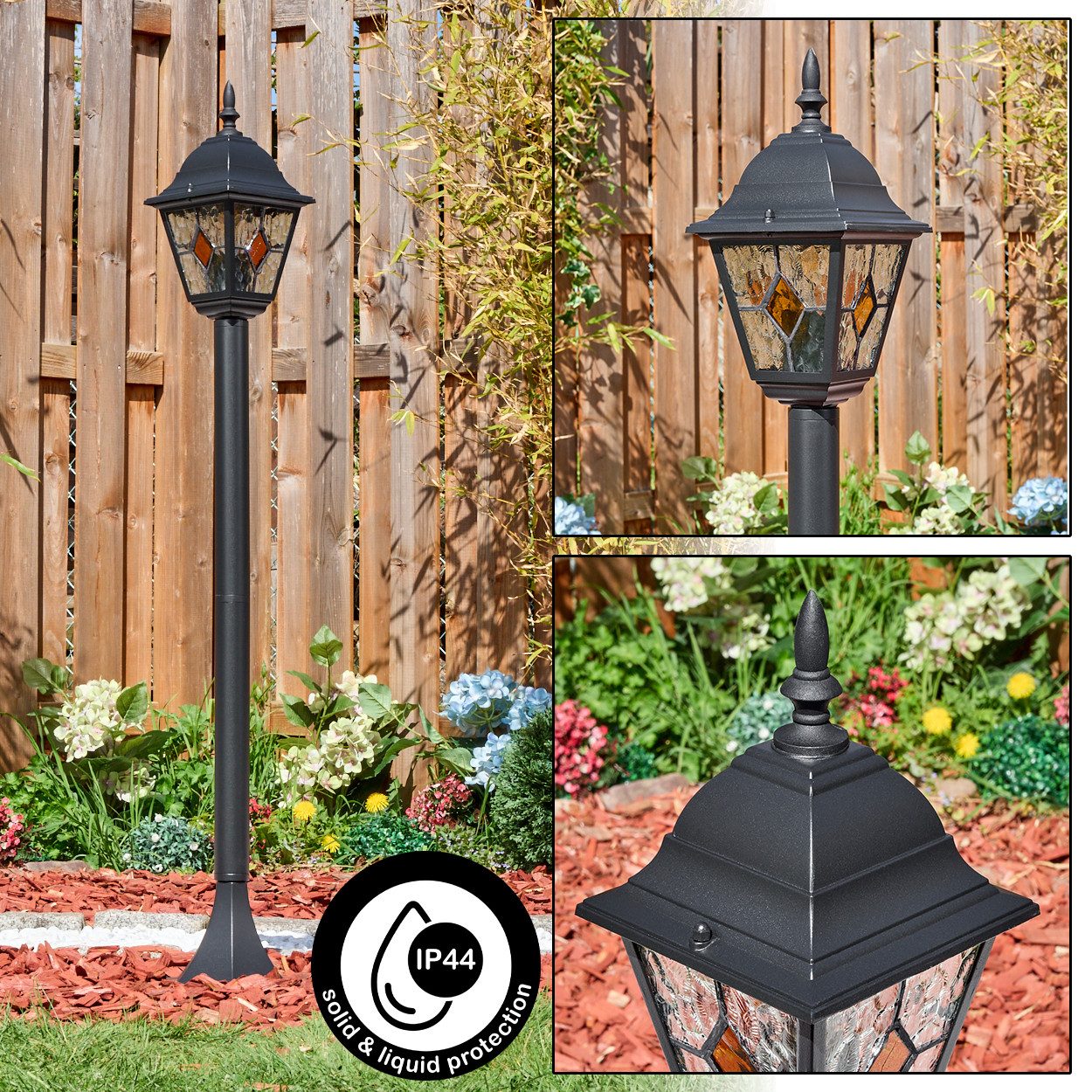 hofstein Pollerleuchte Außenwegeleuchte aus Metall/Glas in Schwarz/Klar/Orange, Wegelampe im Antik/Landhaus/Vintage-Design, Höhe 116 cm, E27, IP44