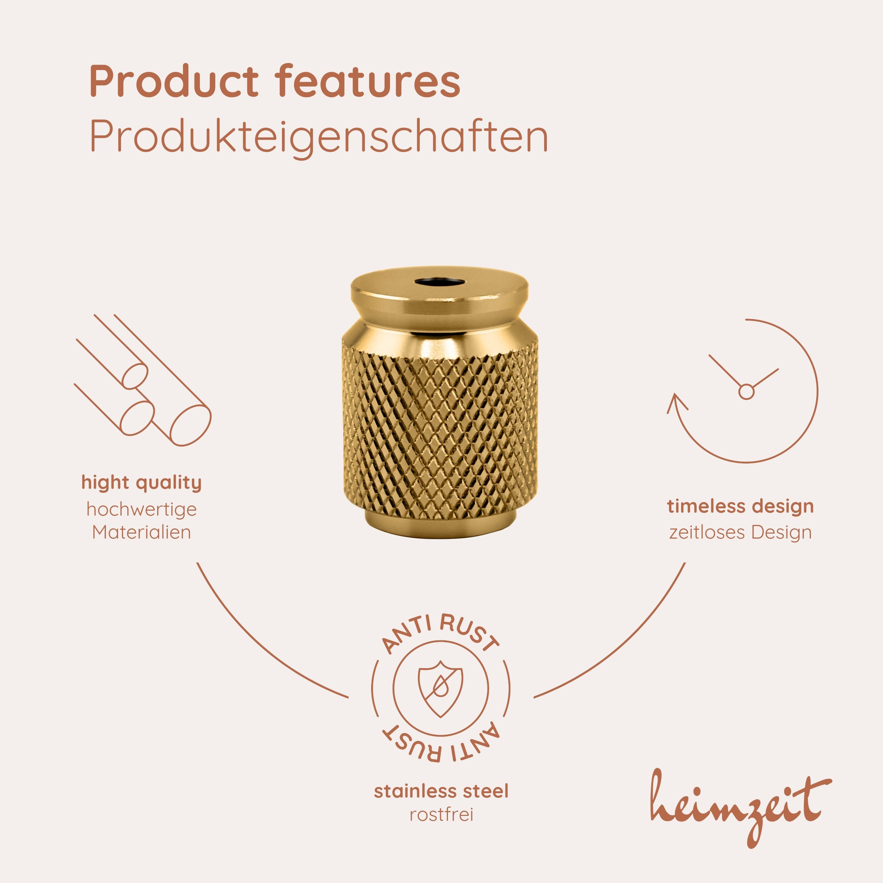 heimzeit Möbelgriff heimzeit Möbelknöpfe geriffelt (Set, 8-St), für Schubladen, Türen und Kommoden, inkl. Schraube