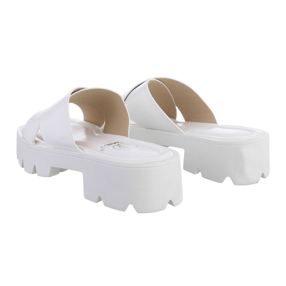 Ital-Design Damen Mules Freizeit Plateausandaletten (80111753) Blockabsatz Sandalen & Sandaletten in Weiß