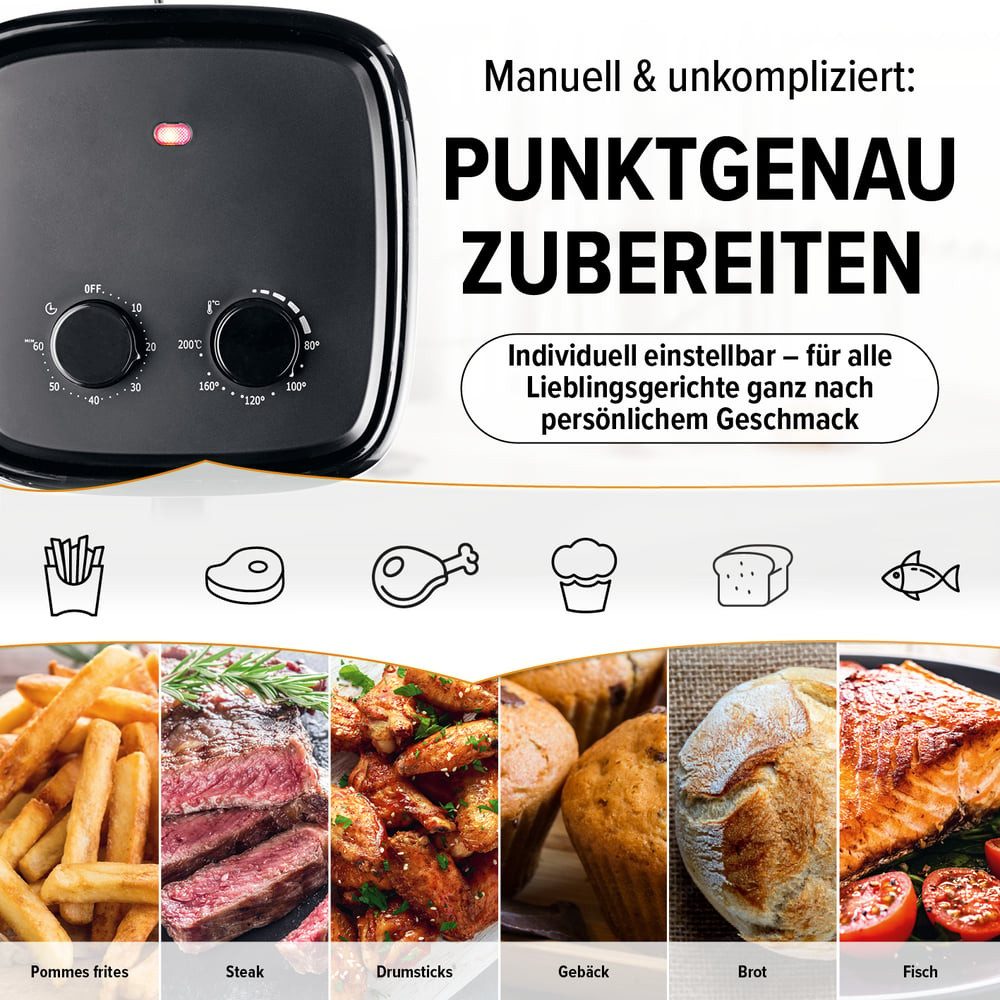 GOURMETmaxx Heißluftfritteuse GOURMETmaxx Heißluft-Fritteuse 1300W schwarz Mechanisch 3,2l, 1300 W, Fritteuse für bis zu 3 Personen, mechanische Drehregler, 5 P – Bild 3 von 5