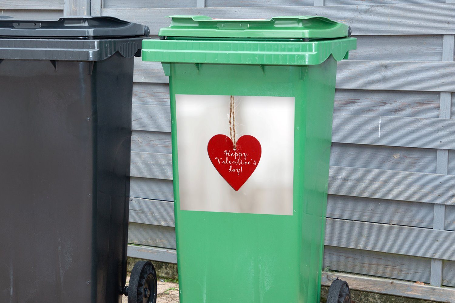 MuchoWow Wandsticker Container, für Abfalbehälter valentines Valentinstag (1 St), Sticker, Herz Mülleimer-aufkleber, mit Mülltonne, Text dem day happy Ein