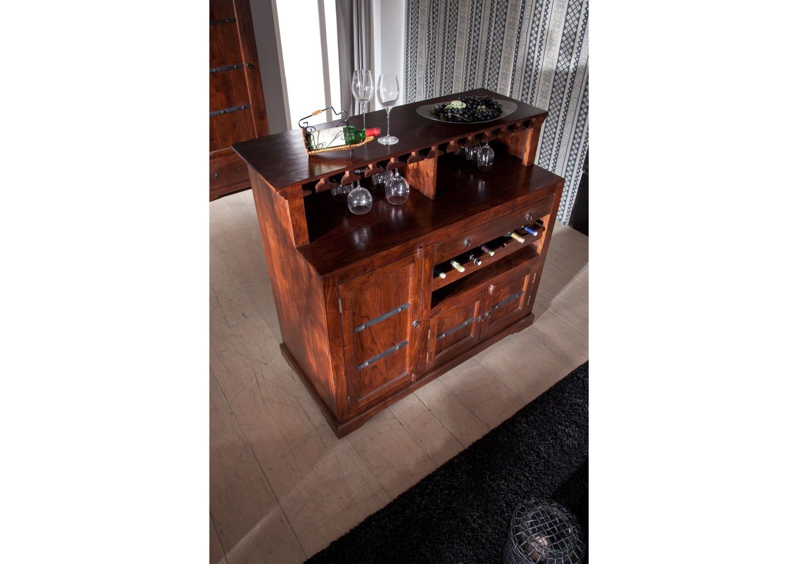 Massivmoebel24 Barschrank OXFORD (Bar Akazie 140x66x125 nougat lackiert OXF günstig online kaufen