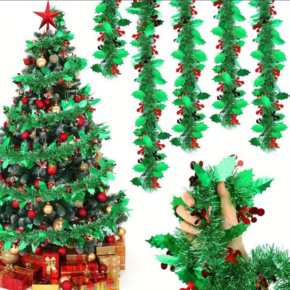 Coonoor Girlande 5 Stück Weihnachtsgirlande,9 m, Mit roten Beeren, Weihnachtsdekoration für den Weihnachtsbaum