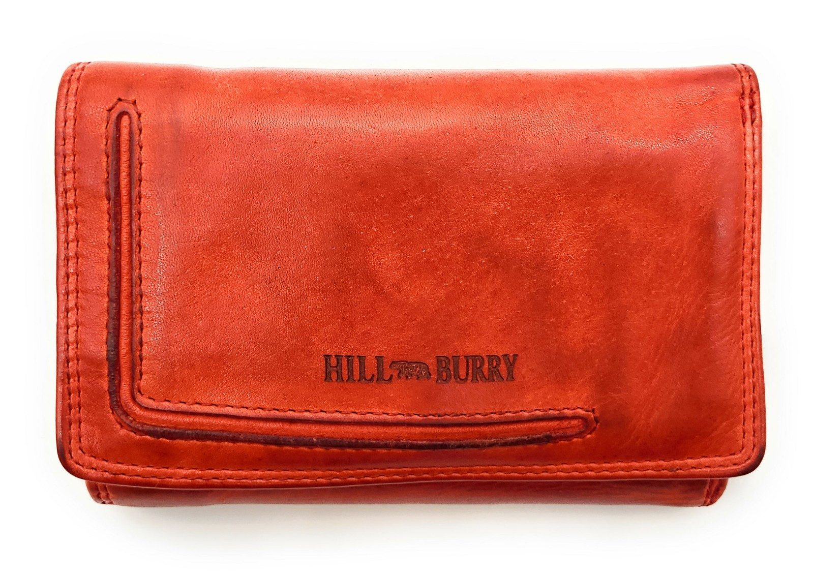 Hill Burry Geldbörse echt Leder Damen Portemonnaie mit RFID Schutz, Handschmeichler aus gewaschenem Rindleder, Farbe chili rot