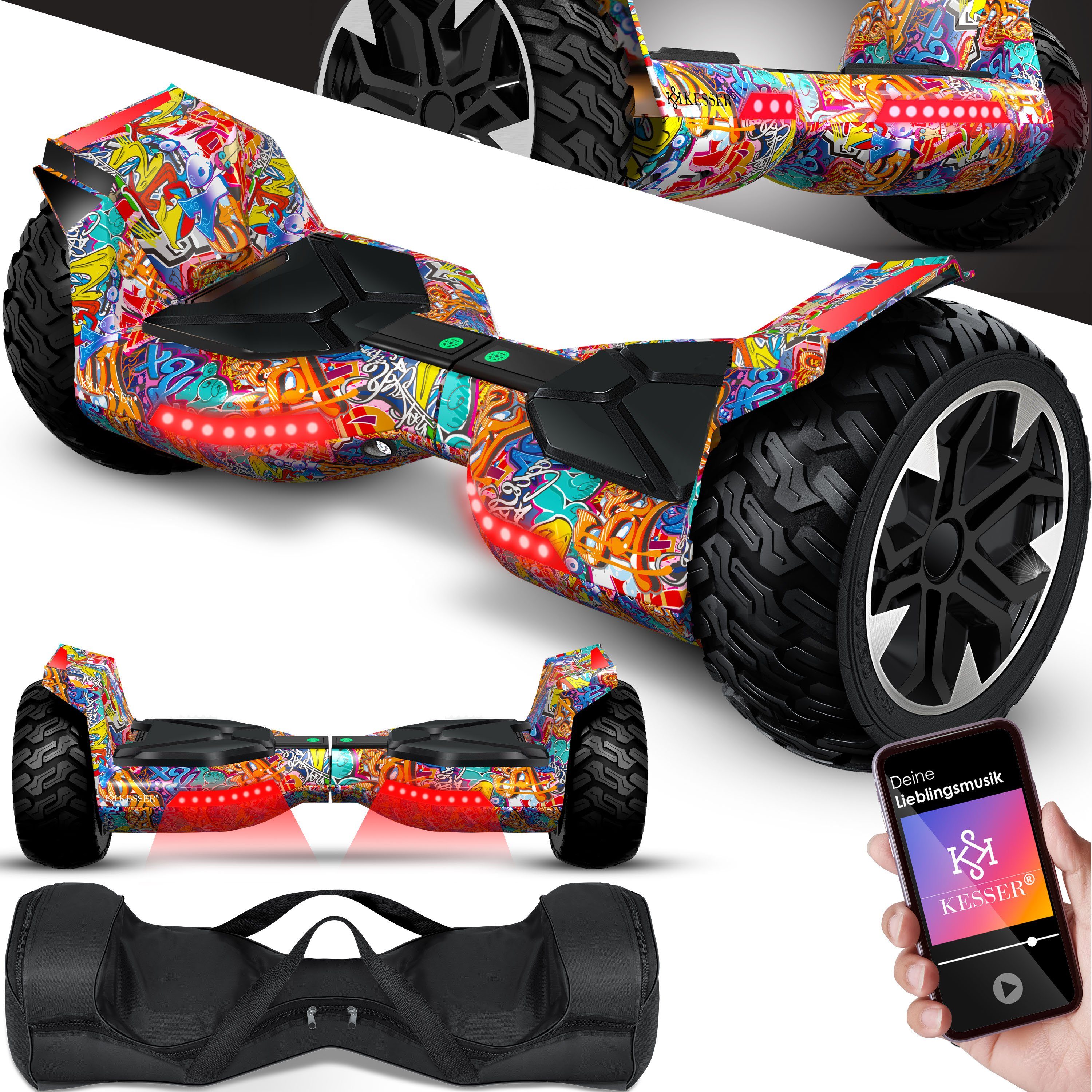 KESSER Balancetrainer, Hoverboard 8,5 Zoll 800 mit Bluetooth Lautsprecher, LED Licht