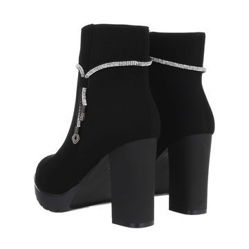 Ital-Design Damen Elegant High-Heel-Stiefelette Blockabsatz High-Heel Stiefeletten in Schwarz