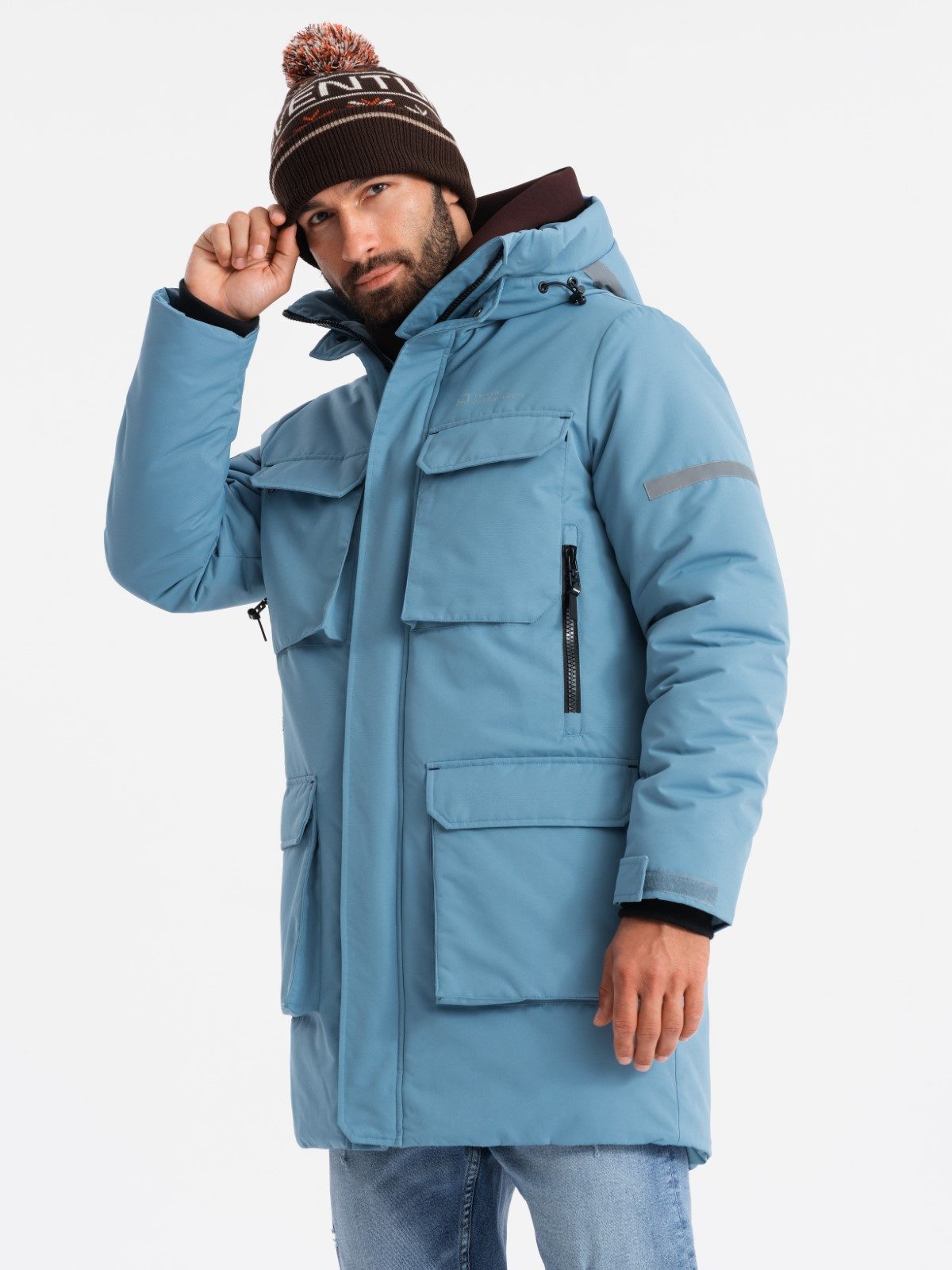 Winterjacke Isolierte lange Jacke für Männer mit reflektierenden Elementen
