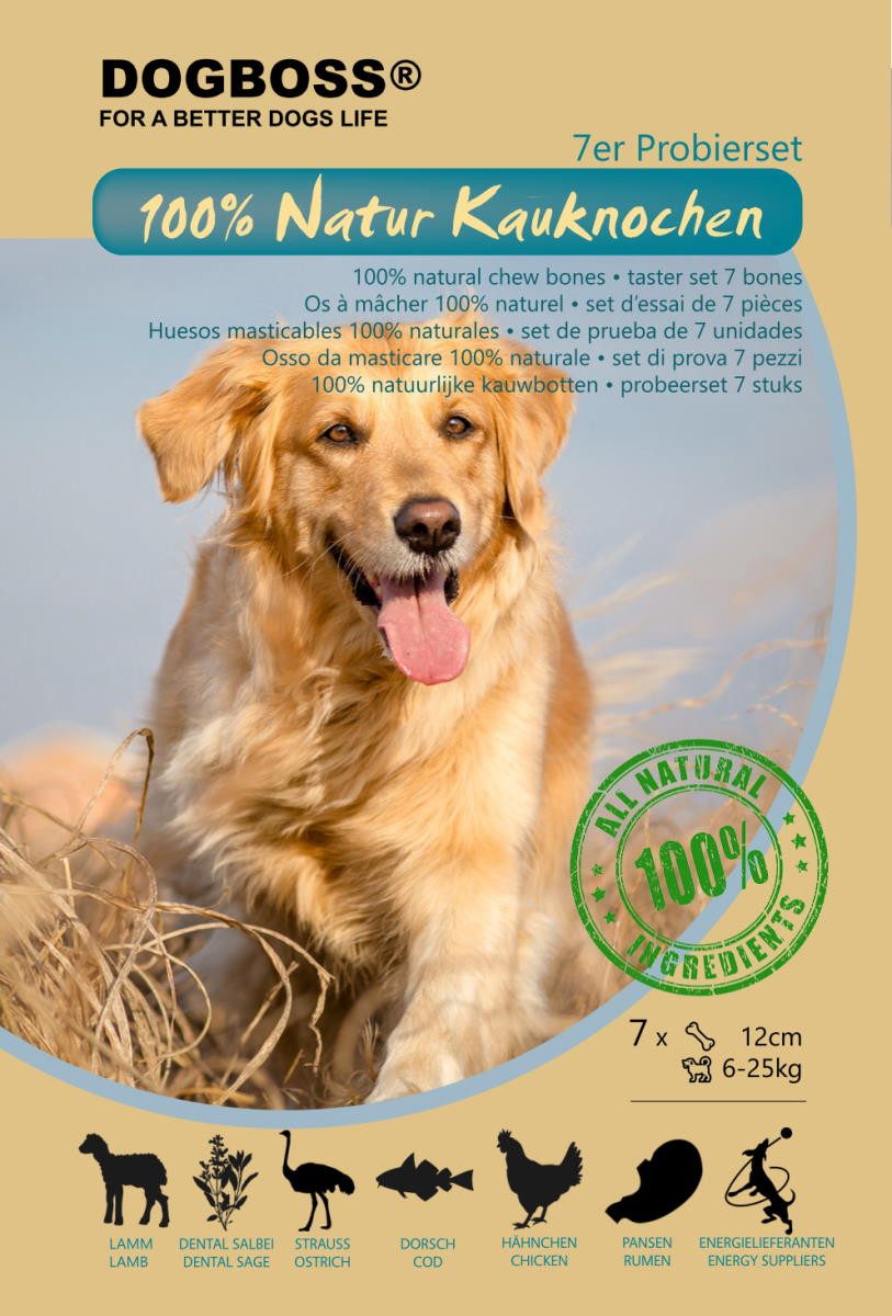 DOGBOSS DOGBOSS 100% Natur gefüllte Kauknochen, hergestellt in EU 7er Probierset 12 cm, Snack für: Hunde