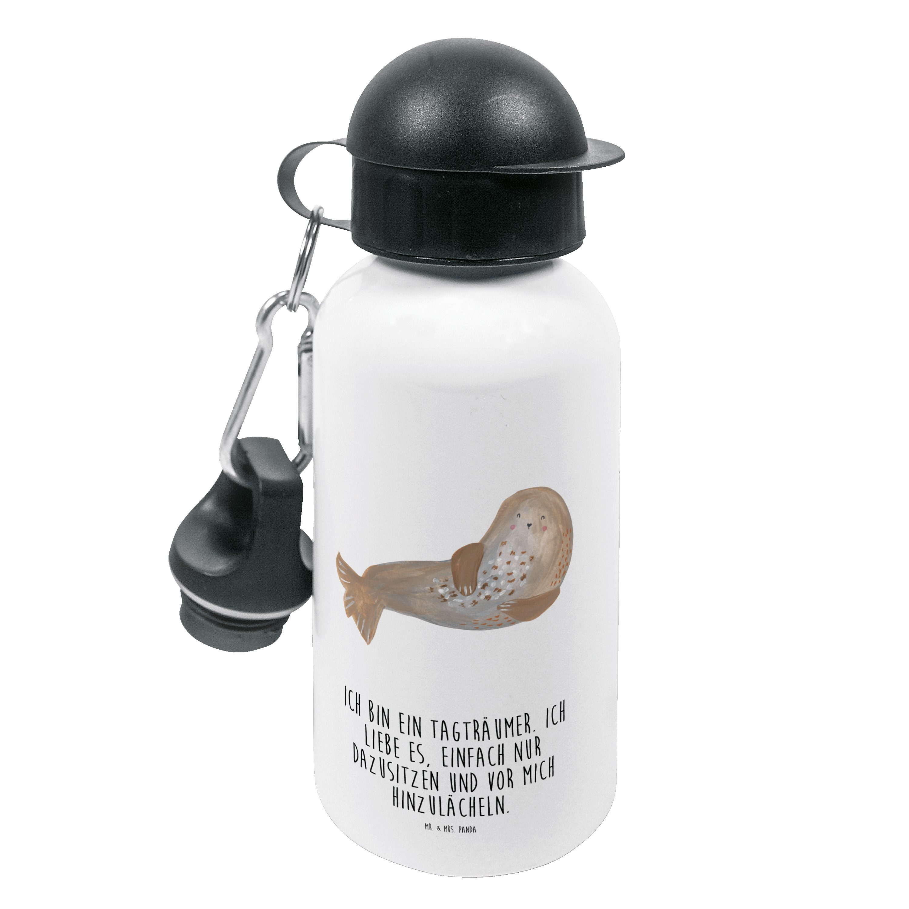 Mr. & Mrs. Panda Trinkflasche Robbe lachend - Weiß - Geschenk, Trinkflasche, Kindertrinkflasche, Ro