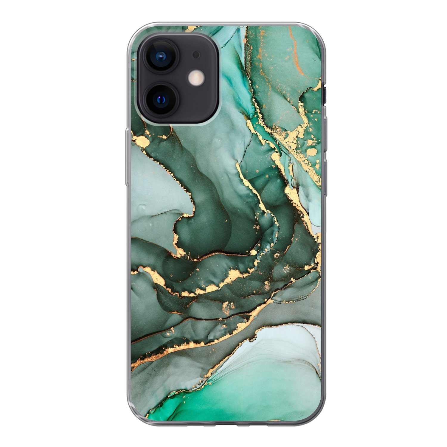 MuchoWow Handyhülle für Apple iPhone 12 Gold - Marmor - Grün - Luxus - Marmoroptik - Grau, Smartphone-Bumper, Print, Handy Schutzhülle Dünn