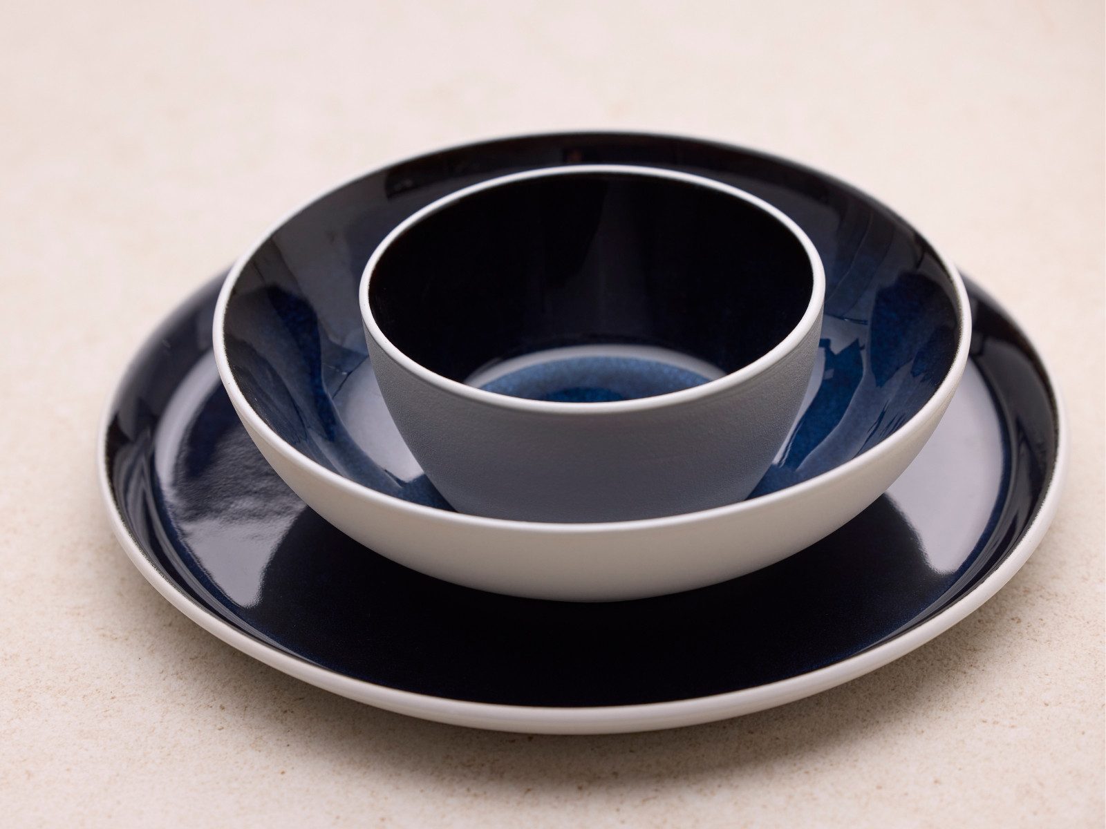 Bitz Suppenschale Gastro Schale weiß/dunkelblau 12cm, Steinzeug, (Suppenschalen)