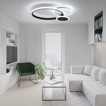 ZMH LED Deckenleuchte Modern 3 Ring Design in Schwarz und Weiß 39W 44cm, dimmbar mit Fernbedienung, LED fest integriert, warmweiß-kaltweiß