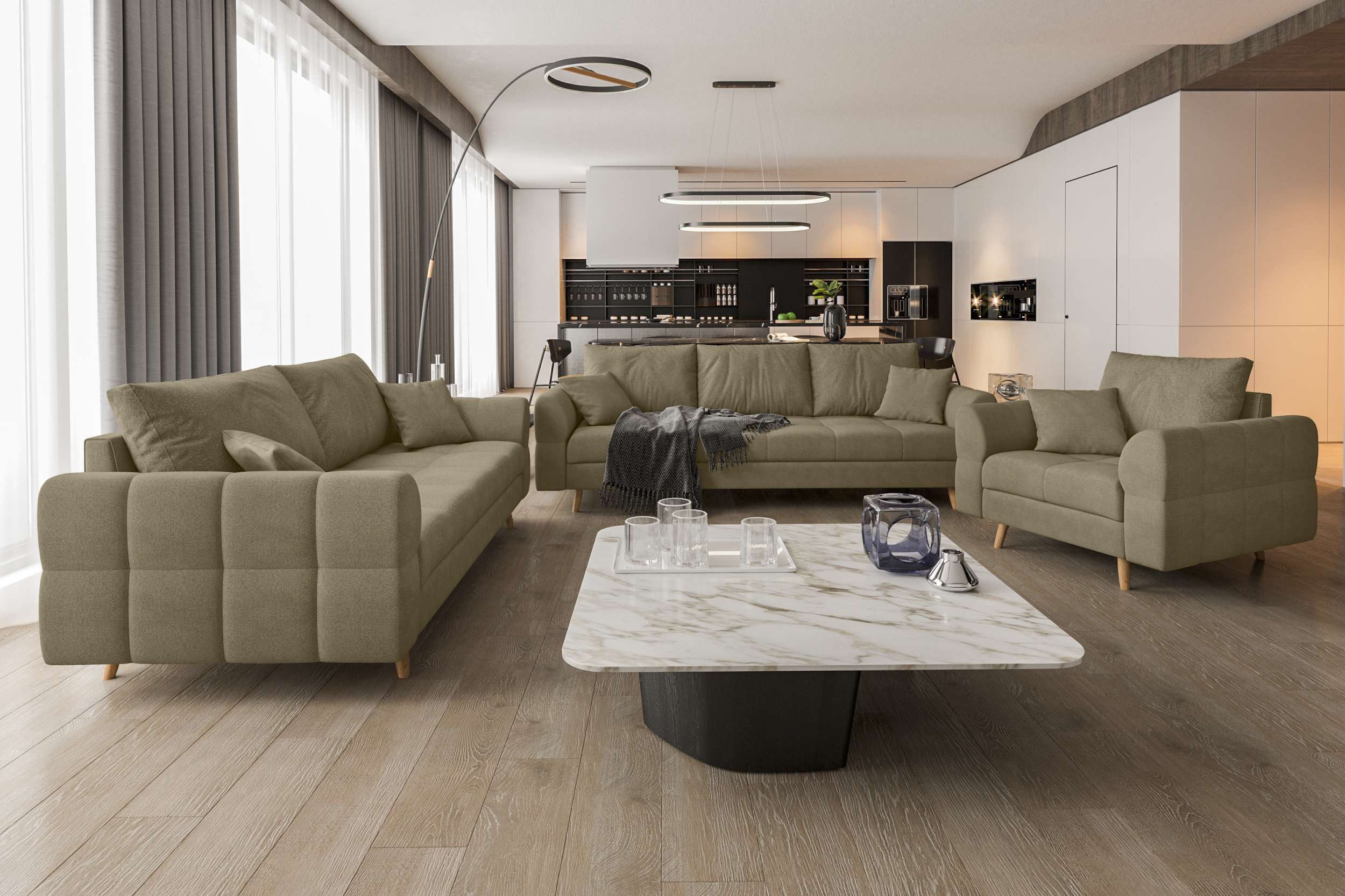 99rooms Polstergarnitur Bello, (Couchgarnitur, Set (3-tlg), bestehend aus 3 günstig online kaufen