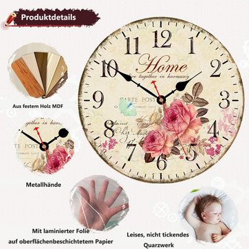 GelldG Wanduhr Lautlos Vintage Wanduhr Uhr Wall Clock ohne Tickgeräusche Wanduhr