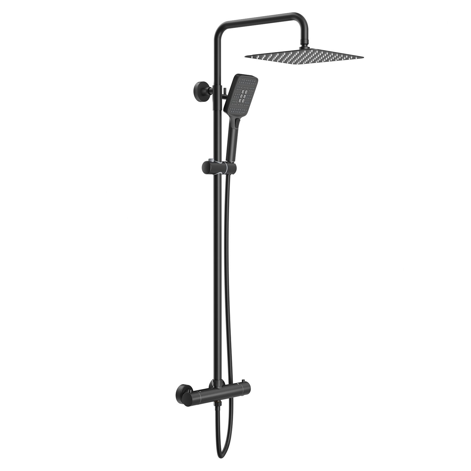 Rainsworth Duschsystem 3 Funktionen Duschsystem, Höhe 126 cm, Set, eckig Regenduschset mit Kopfbrause 20x20cm für Badezimmer, Chrom