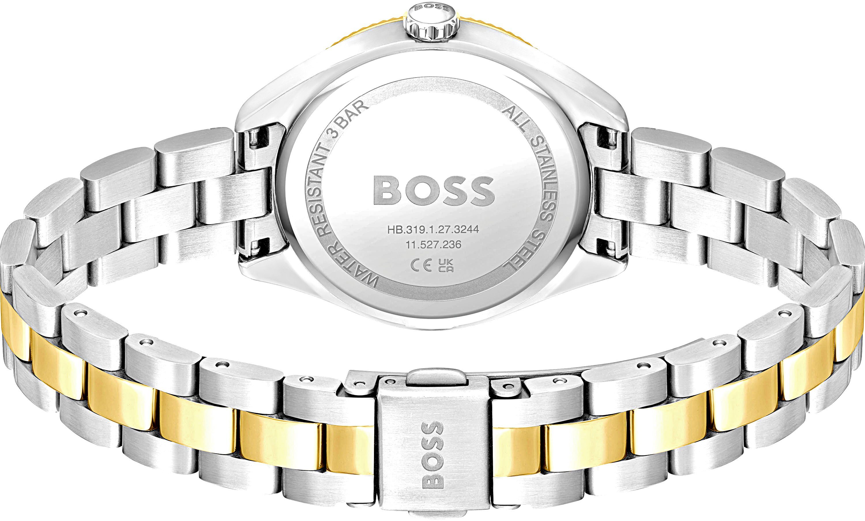 BOSS Quarzuhr SAGE 1502730, Damenuhr, Armbanduhr, analog, Edelstahlarmband