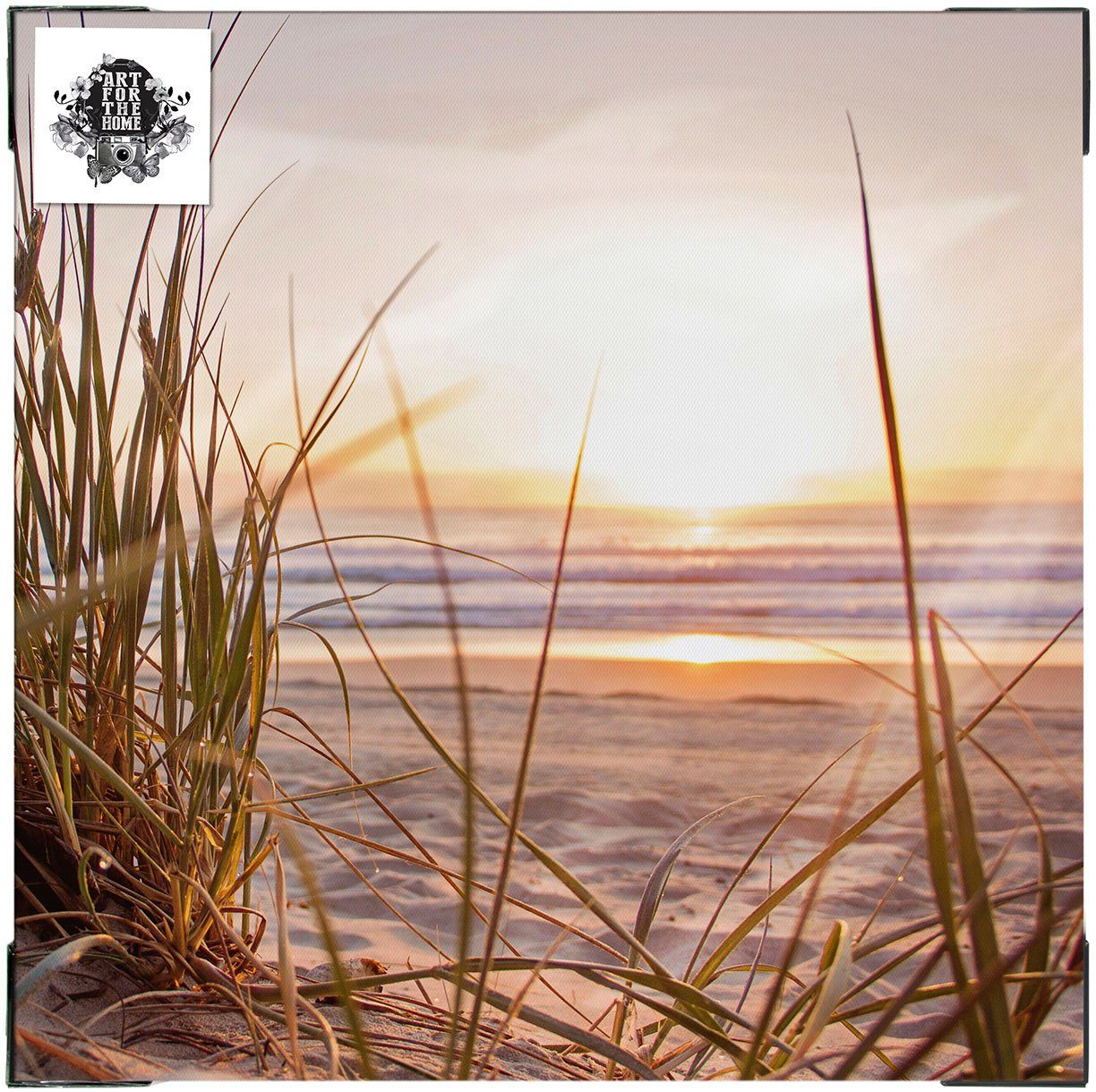 Art for the home Leinwandbild Outdoor Sonnenuntergang 50x50cm, Romantisch, Strand (1 St), Leinwand für draußen -Sonnenuntergang Dünen - 50x50cm