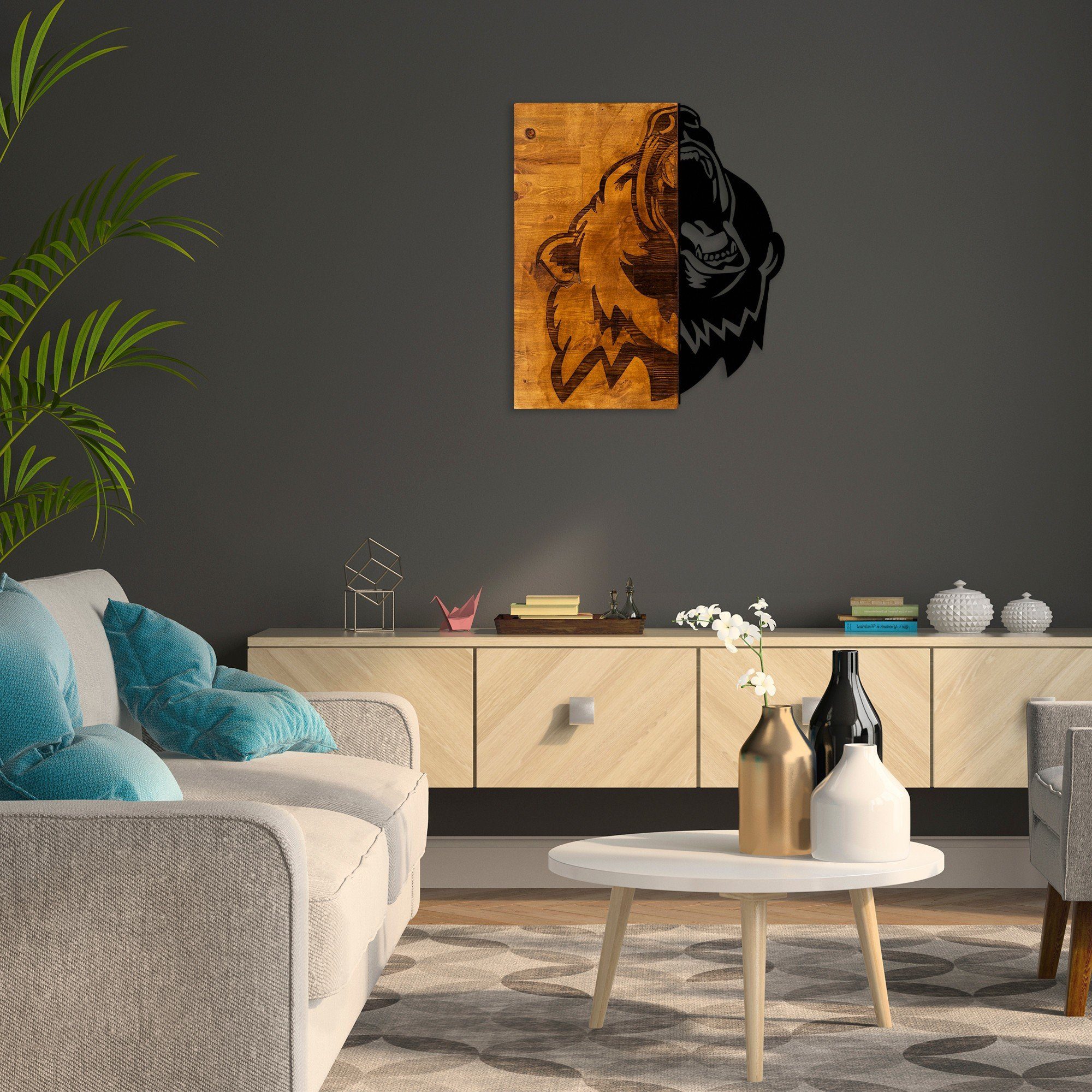 Wallity Wanddekoobjekt SKL1297,Schwarz, 49 x 58 cm, 50% Holz