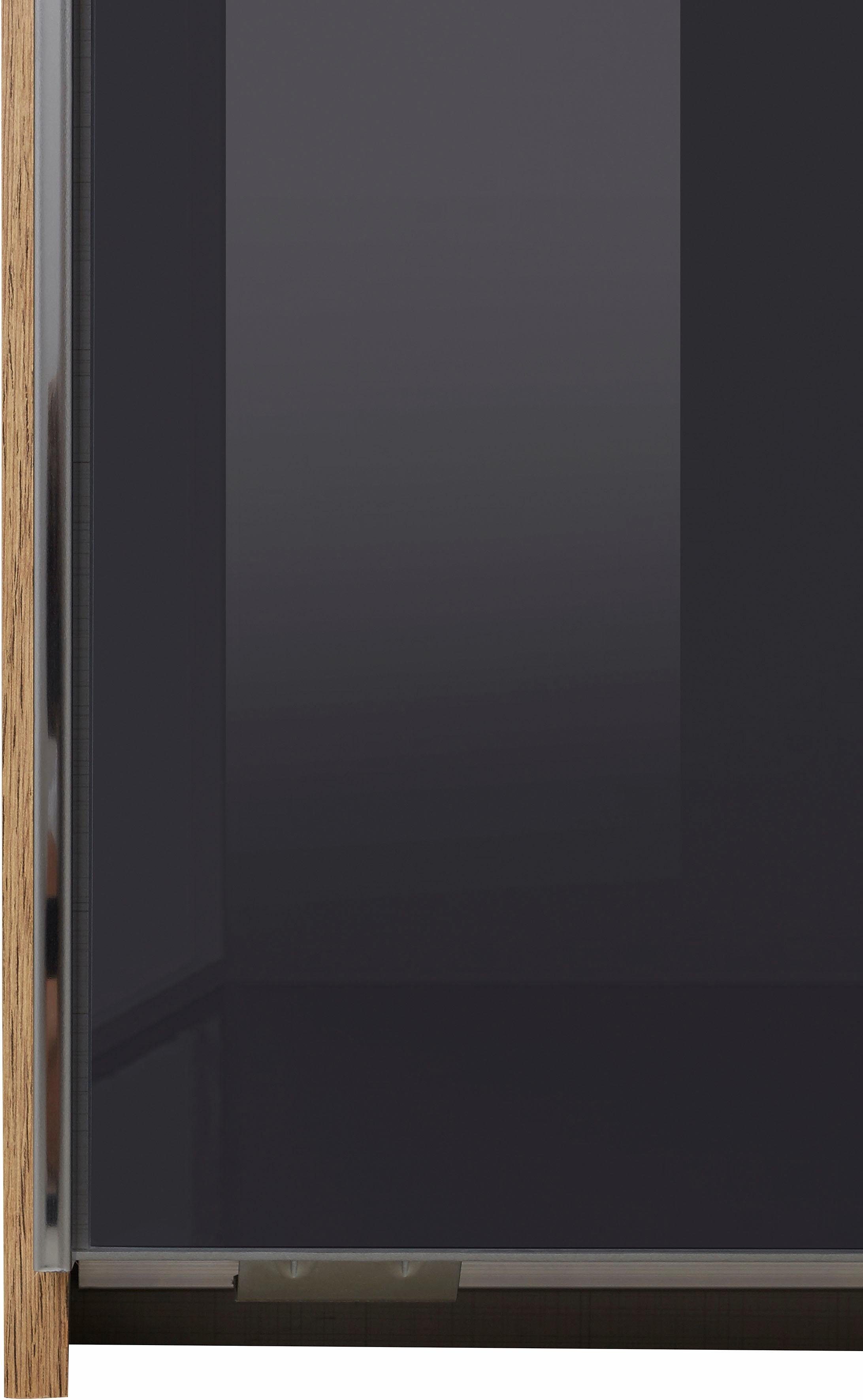 Fresh To Go Schwebetürenschrank Magic Außentüren Grauglas mit drehbaren plankeneichefarben, TV-Element