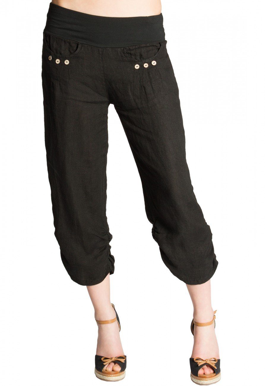 Caspar Leinenhose KHS017 Damen 3/4 Hose aus robustem Leinen mit breitem Stretch Bund - Made in Italy