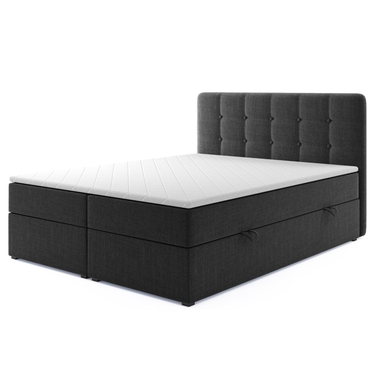 M-Punkt24 Boxspringbett Athen (180 x 200 cm, Grau oder Schwarz), inkl. Bettkasten, inkl. Visco-Topper, inkl. Matratze H3