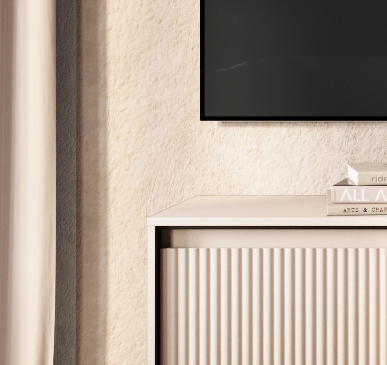 Compleo TV-Schrank FLORE mit 4 cm gefräst, beige Klappen/Türen, Fronten 167 Breite