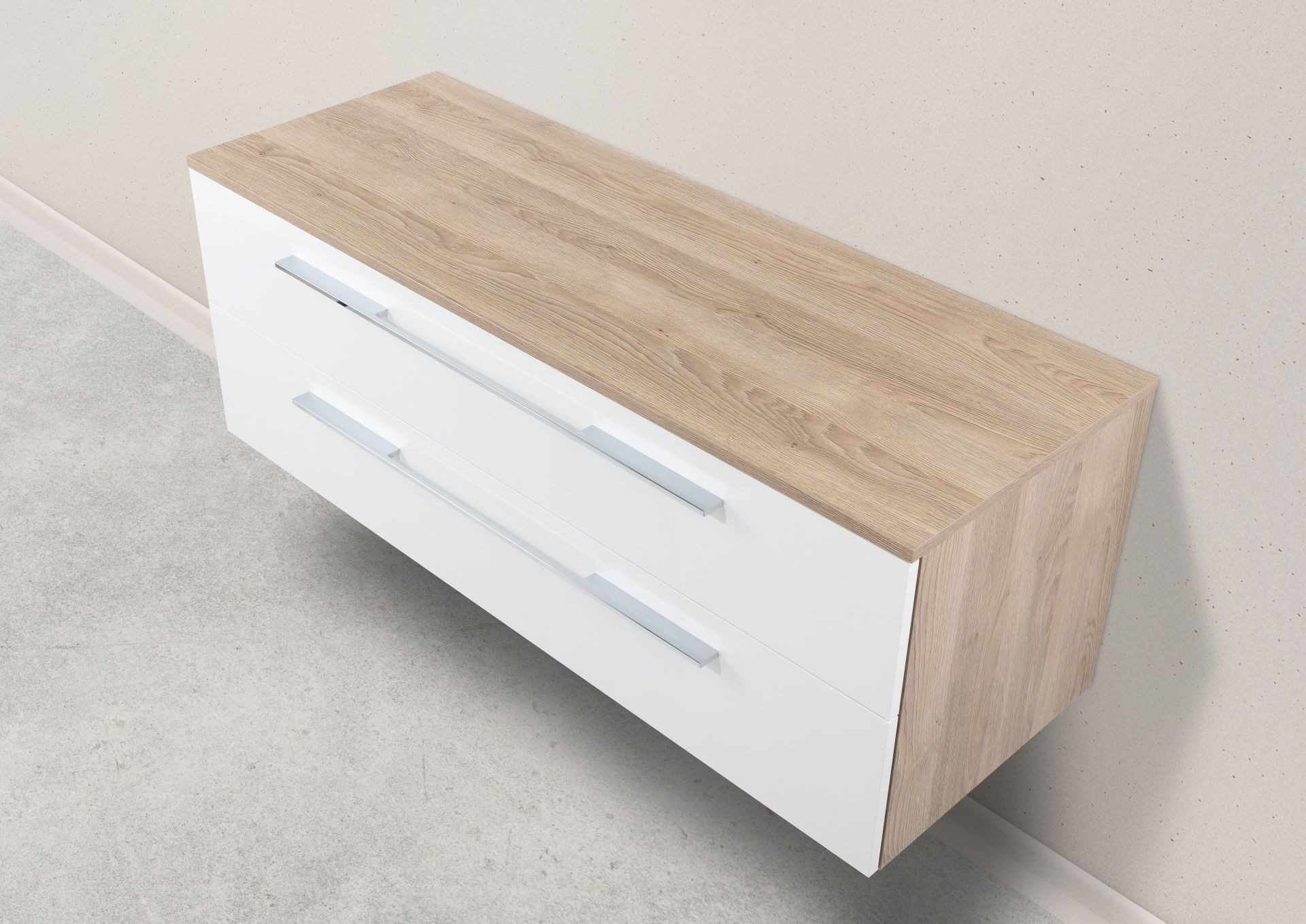 Intarbad Sideboard Design Kommode mit 2 x Auszügen mit Softclose Funktion, wandhängend (80 oder 120 cm Breite, Höhe 50 cm, Tiefe 45 cm mit Bügelgriff, Holz-/ Lackdekore, feuchtigkeitsresistent, Null-Sicht-Fuge), Doppelwandige Metallauszüge, Vormontierte Lieferung, Made in Germany