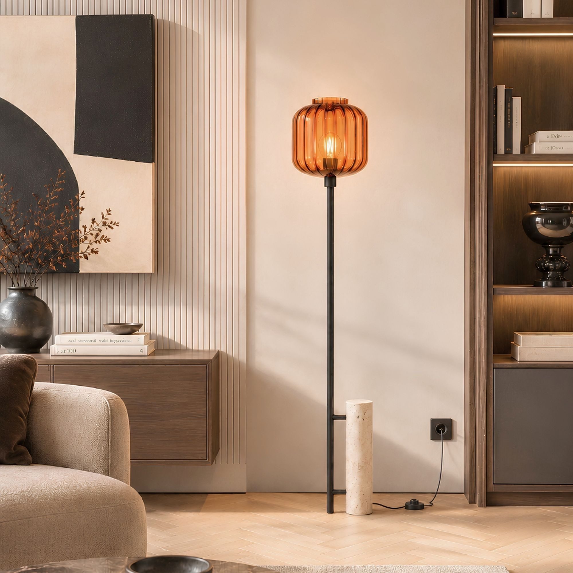 s.luce Stehlampe Velo Travertin-Stein 180cm Braun