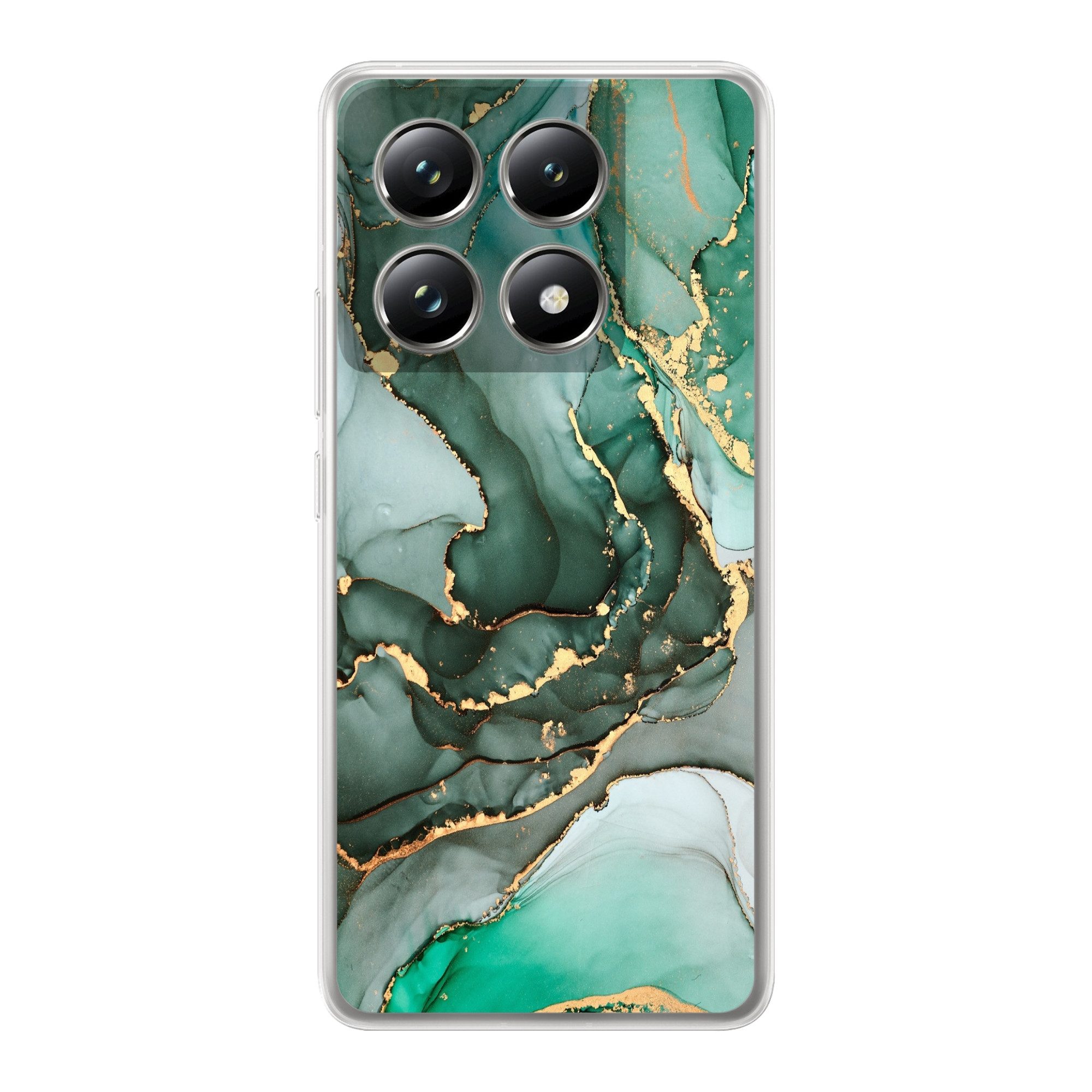 MuchoWow Handyhülle für Xiaomi 14T Pro Gold - Marmor - Grün - Luxus - Marmoroptik - Grau, Phone Case, Silikon, Schutzhülle Dünn