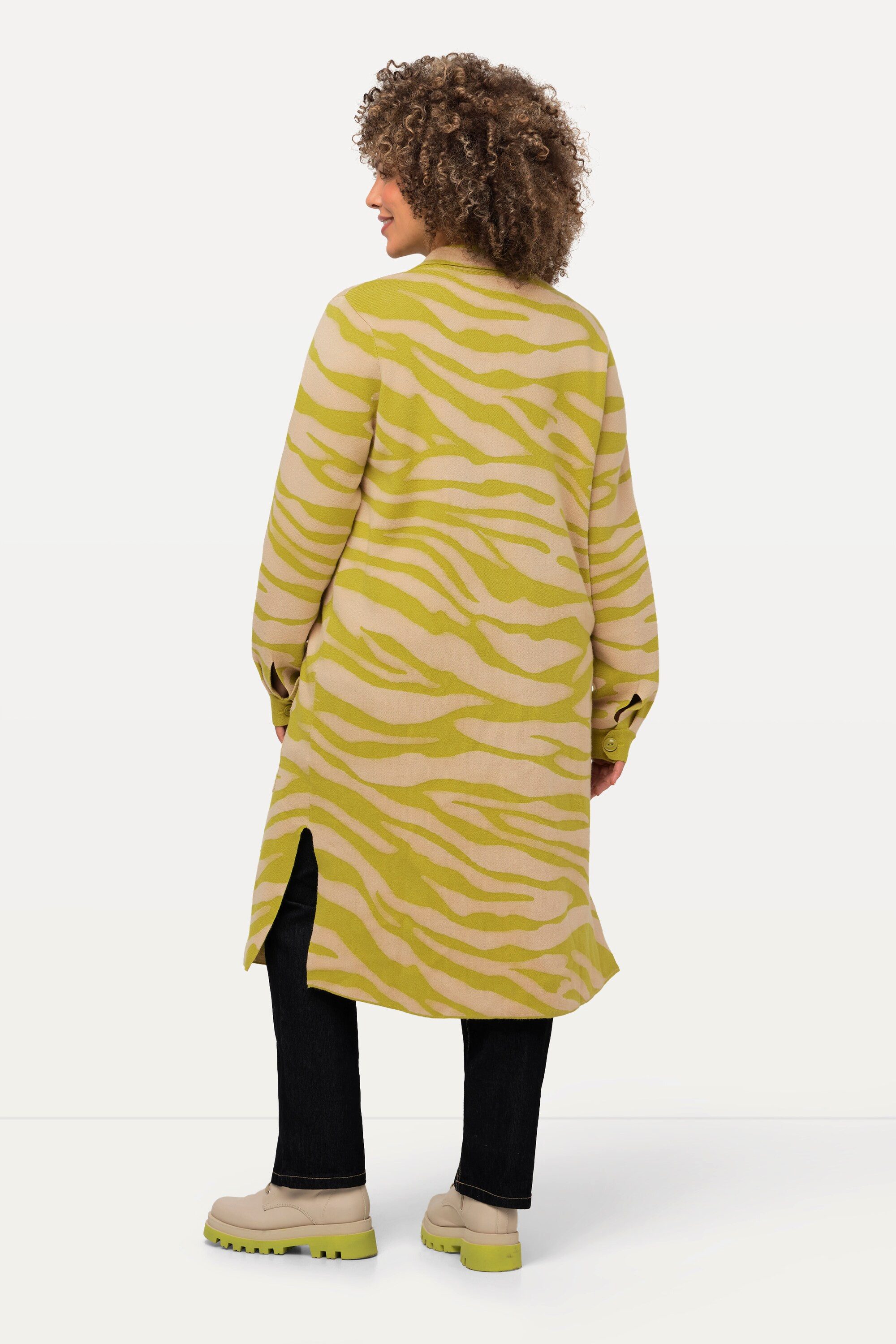 Ulla Popken Strickjacke Strickjacke Zebramuster Hemdkragen Brusttaschen