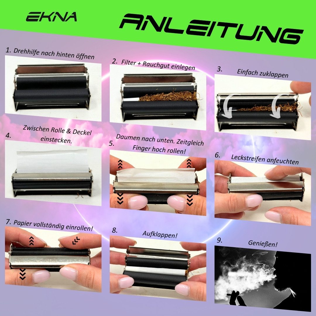 EKNA Drehmaschine - Drehmaschine Zigaretten - Cigarette Machine 70mm - NICHT konisch!, 6mm & 8mm Filter, MIT Anleitung!